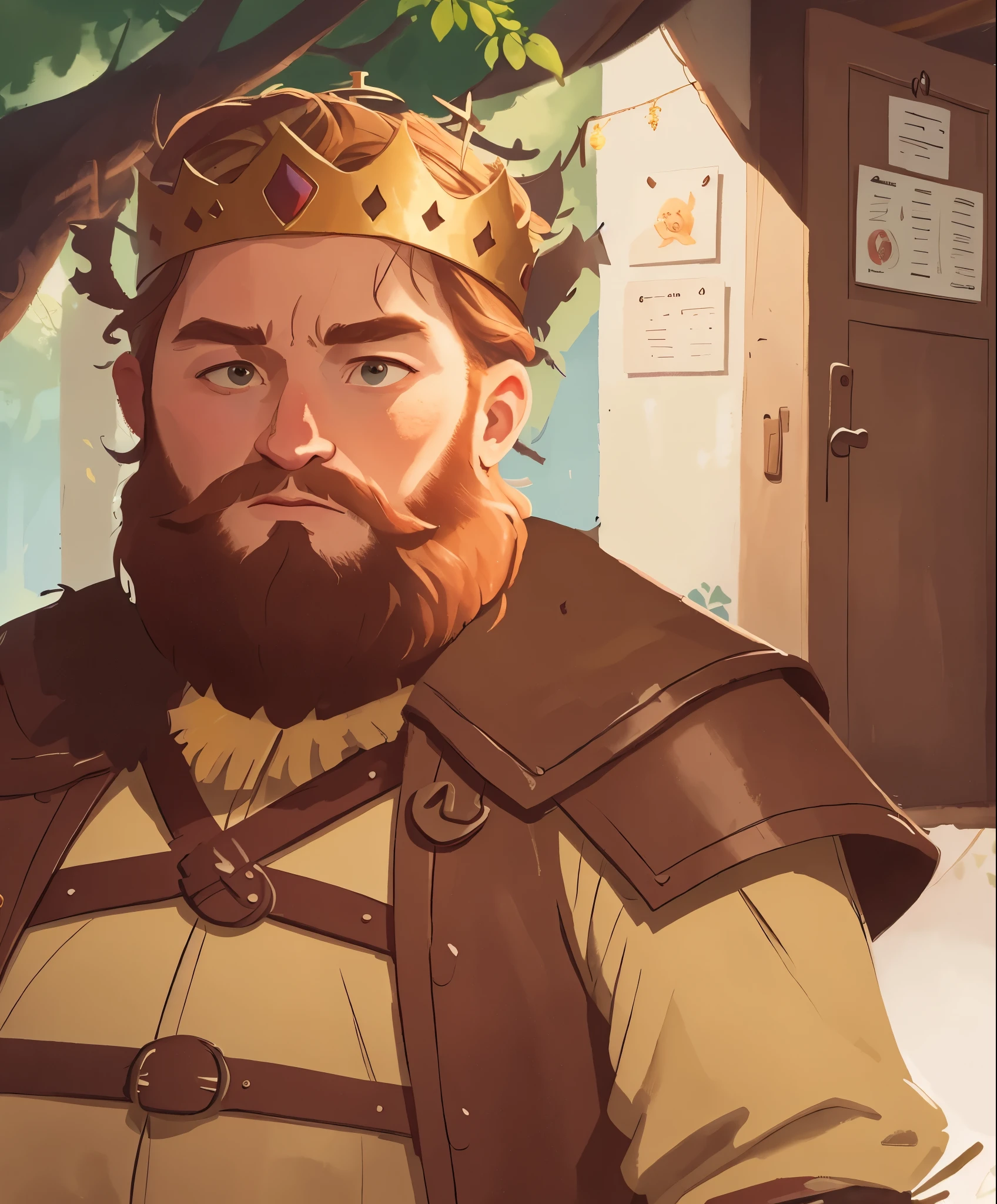 High definition, detailed, ultra detailed,Medieval Europe, medieval clothing, ancient timesStanding nearby is a king with short hair and a crown,whole body,((blond hair)), watercolor, medieval style,