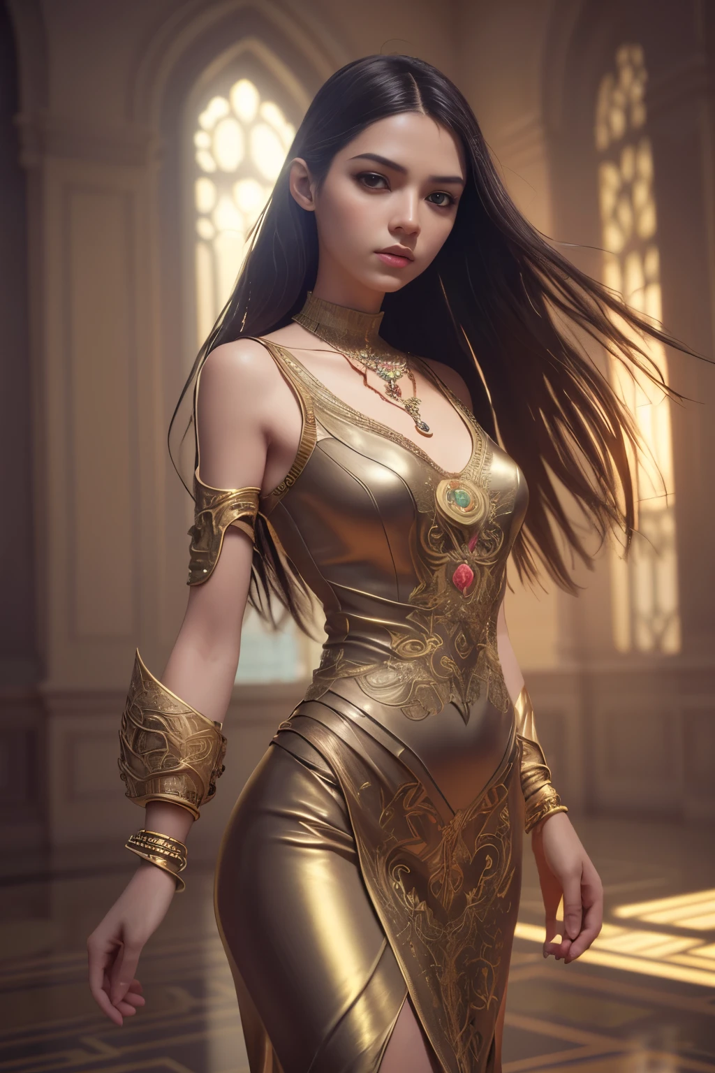 Emily Ratajkowski, baby doll sexy clothes, stand in front of the Golden Gate character portrait, 3 9 9 0 s, long hair, intricate, elegant, highly detailed, digital painting, artstation, concept art, smooth, sharp focus, illustration, art by wlop, charlie bowater and alexandra fomina, no watermark