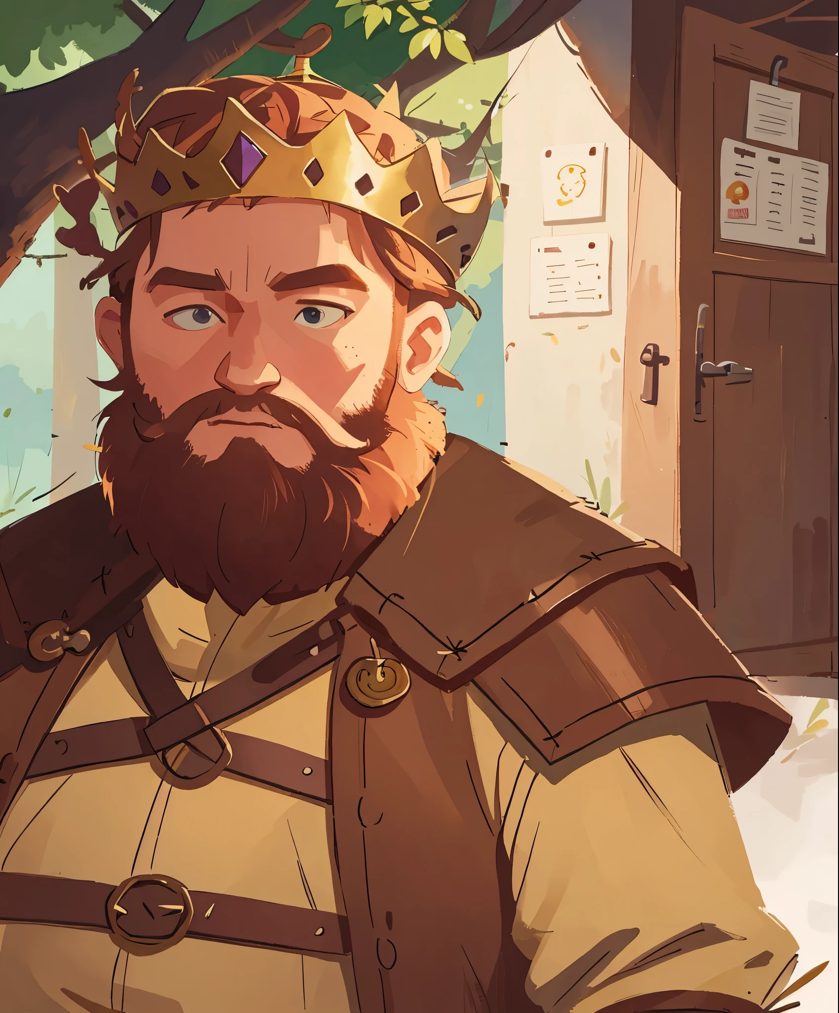 High definition, detailed, ultra detailed,Medieval Europe, medieval clothing, ancient timesStanding nearby is a king with short hair and a crown,whole body,((blond hair)), watercolor, medieval style,