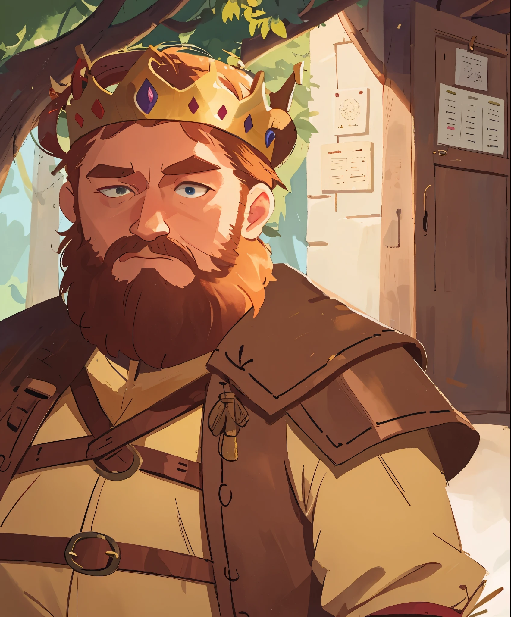 High definition, detailed, ultra detailed,Medieval Europe, medieval clothing, ancient timesStanding nearby is a king with short hair and a crown,whole body,((blond hair)), watercolor, medieval style,