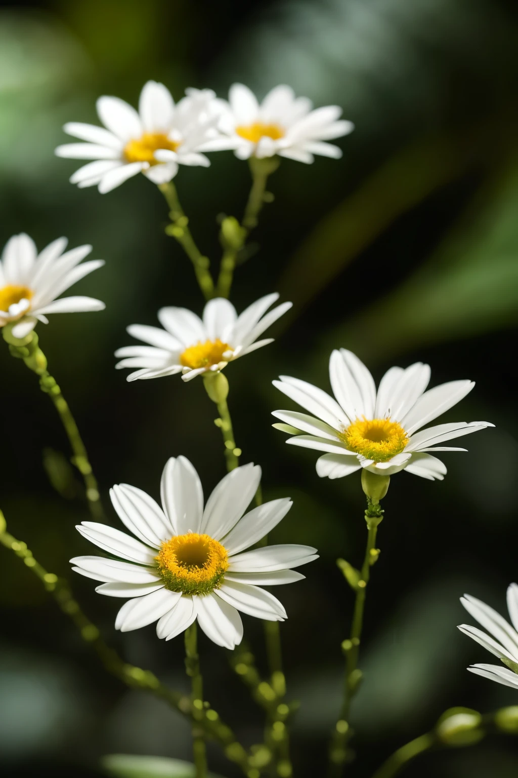 Foto RAW em sequência, uma imagem de flores de margarida belas, ((em um floresta tropical, detalhes planos de fundo pouco desfocados)), textura dura, cores vibrantes, luz natural difusa, HDR, foto realista, grande qualidade, filme grain, Nikon D850.
Beautiful daisy flowers in a tropical forest, ((close up shot with detailed petals and green stem)), ripe colors, jungle background with rich greenery, natural soft light, HDR, high definition, film grain texture, realistic, Nikon D850.
Imagem R