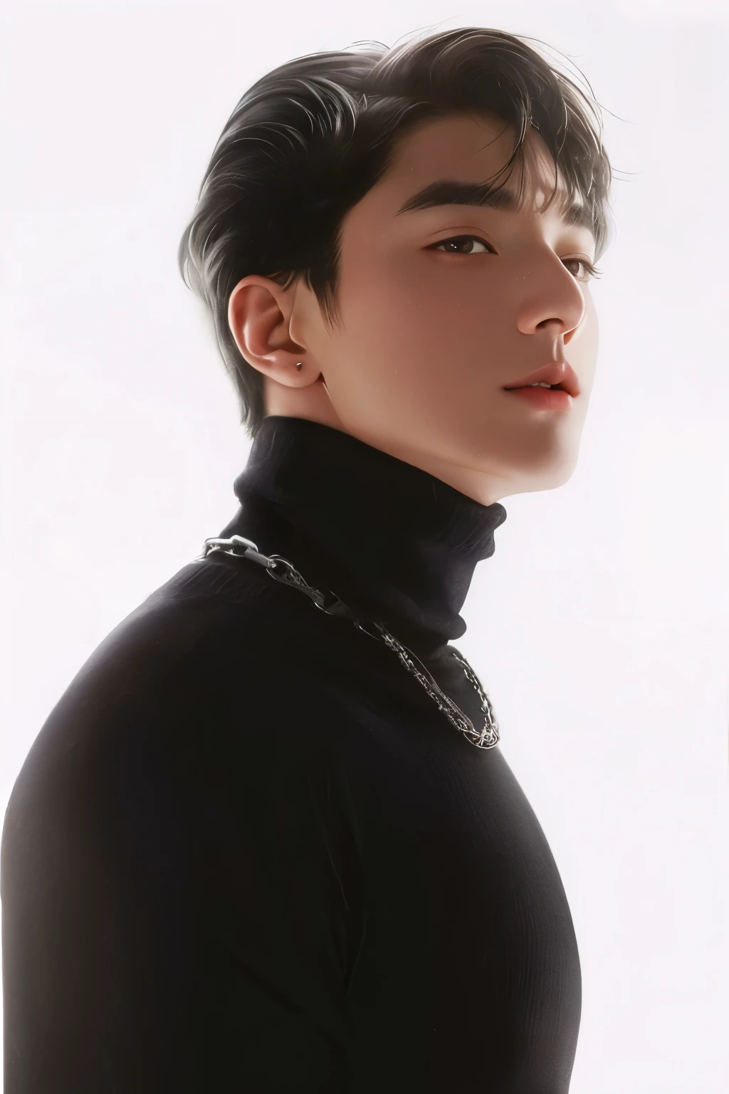 A closeup of a person wearing a black turtleneck sweater, Jungkook, cai xukun, hyung tae, Yoongi de cabelo preto, brilhante da chuva, Jinyoung Shin, chave ainda, inspirado em jeonseok lee, Kim Doyoung, Hong junho hyung, inspirado em Bian Shoumin, taejune kim, foto oficials, foto oficial, suave em _ o fundo