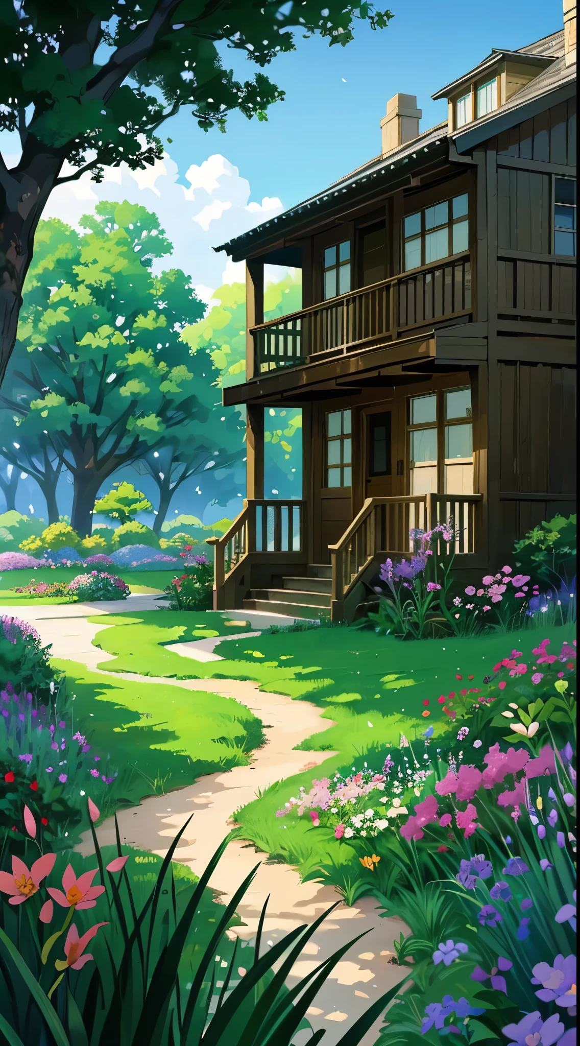 a painting of a house surrounded by flowers, overgrowth. by makoto shinkai, makoto shinkai. high detail, anime nature wallpap, anime. by makoto shinkai, by makoto shinkai, by Makoto Shinkai, studio ghibli environment, style of makoto shinkai, anime scenery, ( ( makoto shinkai ) )