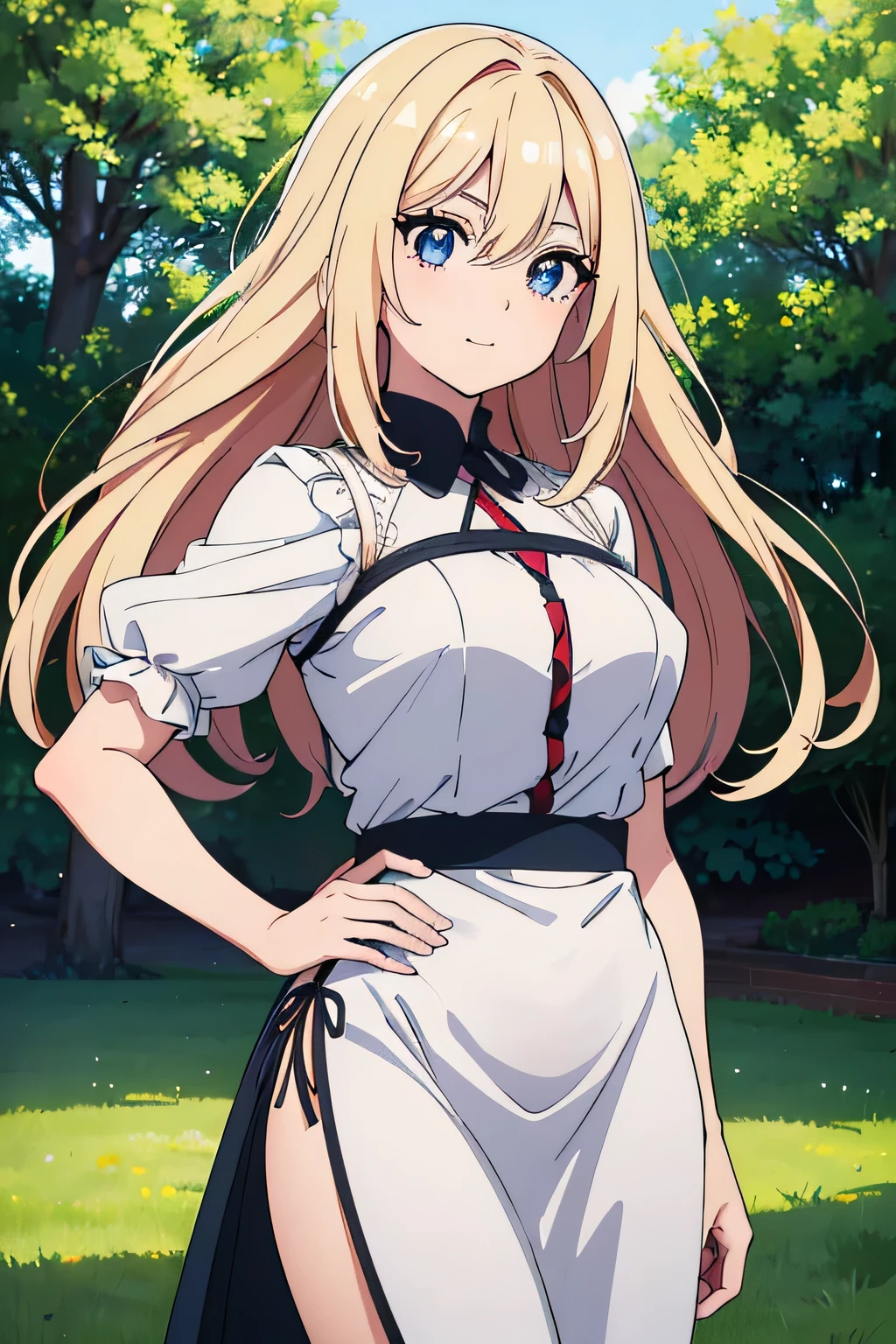 ((obra de arte, melhor qualidade, high resolution, Ultra HD, pixel perfeito, profundidade de campo, 4k, RTX, HDR))), 1 garota, solteiro, Sozinho, linda garota de anime, estilo de arte bonito, personagem de anime, ((Cabelo longo, franja, cabelo rosa, Cabelo encaracolado:0.8)), ((olhos azuis:1.9, olhos arredondados, Beautiful eyelashes, olhos de anime)), ((rosto detalhado, Rubor:0.9)), medium breasts, Angle 3/4, corpo perfeito, ((retrato, to throw)), standing pose, ((vestido medieval, vestido preto,vestido com renda)), sorriso, floresta, corpo inteiro, pose segurando uma faca