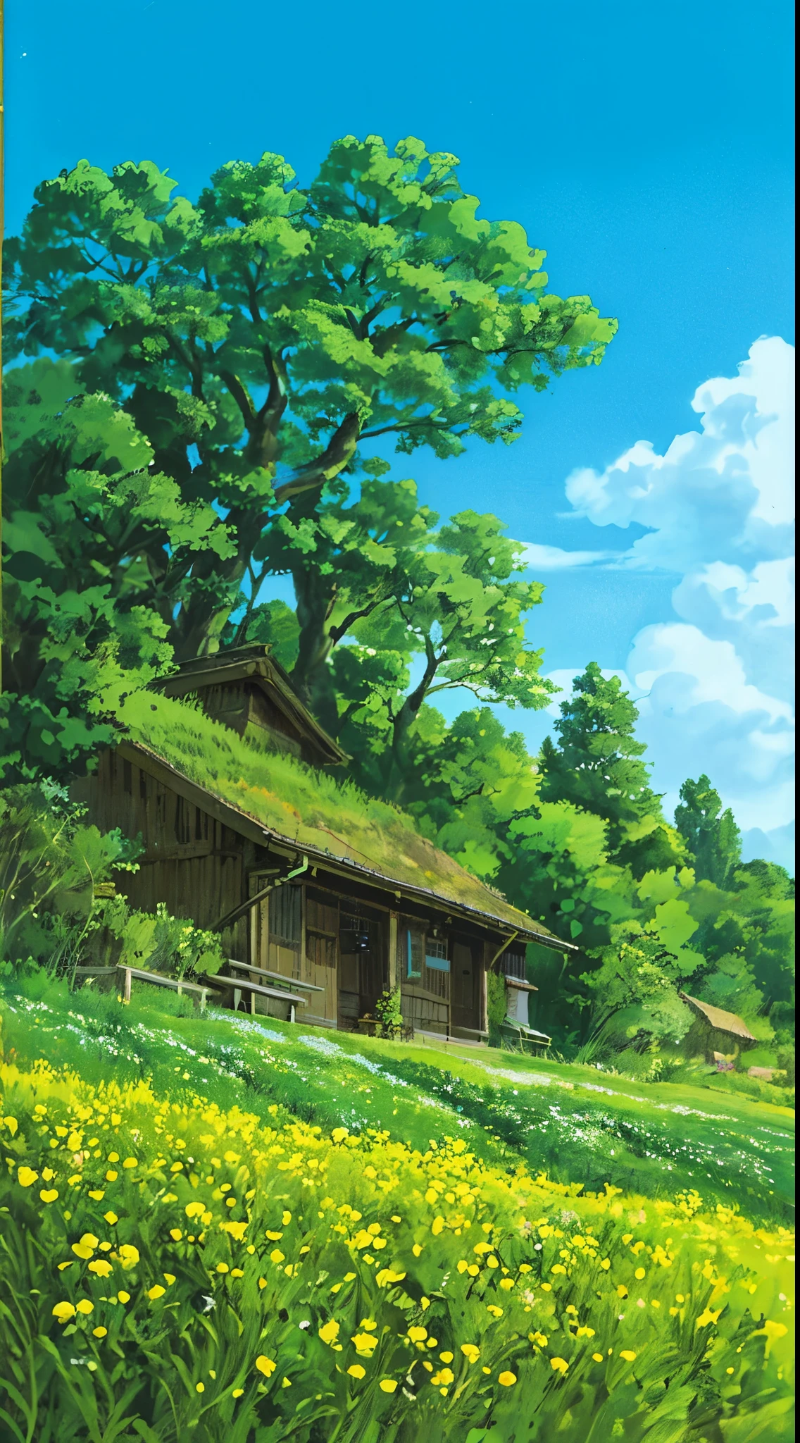 outdoor in the golden hour
Background Ghibli style village,
(fujifilm 16k) ,hyperrealistic, intricate detail, autolevel, dark, art nouveau, dramatic, desaturated, (expansive), intricate (Absurdres, Cinematic, UHD, higher, ultra detailed, ultra detailed), blue sky, cloud in the sky, green field, city, (big tree on the midle), sunset, ultra detailed city, ultra detailed flower field, ultra detailed tree