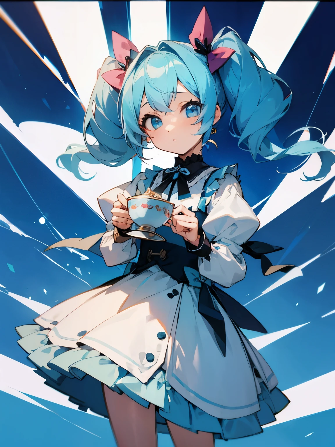 tea tea time girl twintails light blue hair
