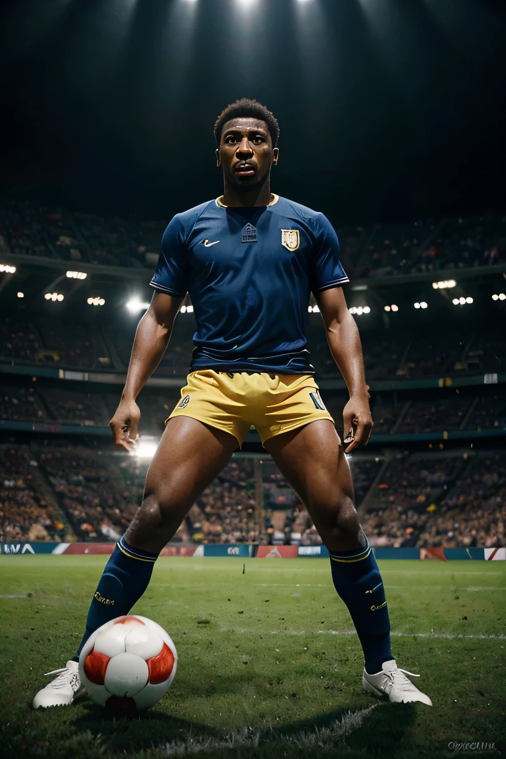 "Imagine a universe where the biggest sports icons transform into legendary superheroes, each endowed with extraordinary abilities that reflect their prowess on the playing fields. In this fantastic world, Pelé, the iconic Brazilian player acclaimed as the King of Football, surge como uma figura imponente, transcendendo as fronteiras do tempo e da idade. Visualize a vibrant and electrifying scene where Pelé, with your undisputed wisdom and brilliance, Use your magical powers to redefine the world football landscape. He personifies determination, agility and leadership while facing epic challenges, inspiring his teammates and his fans around the world. Adornado com a camisa amarela do Brasil, symbol of its national greatness, and a shining crown on your head, Pelé embodies sporting royalty. With a soccer ball at your feet, ele exala uma aura de seriedade e comando, captivating everyone with his imposing presence. Furthermore, em uma segunda imagem, Skin radiates a magical essence, enveloped in an enchanting aura that transports viewers to a world of wonder and awe. This collection of NFTs not only immortalizes Pelé'Legendary Feats, but also celebrates the greatness and magic of sport in its purest and most inspiring form." Ilustra??o de feiticeiro de futebol, obra-prima de caneta-tinteiro e gel, dark fantasy and rustic harmony, exudes an air of dark and vivid enchantment, breathtaking beauty, amazed incredible realism, realista habilmente trabalhado, Intricate details and impeccable quality, verdadeira obra de arte, the ultimate in quality and resolution, masterpiece of high contrast sophistication, pintura incrivelmente detalhada, pinceladas delicadas e intrincadas, detalhe ultrarrealista, (((depth and dimension of this masterpiece:1.3))), detalhes impressionantes e extremamente insanos, pinceladas magistrais,
