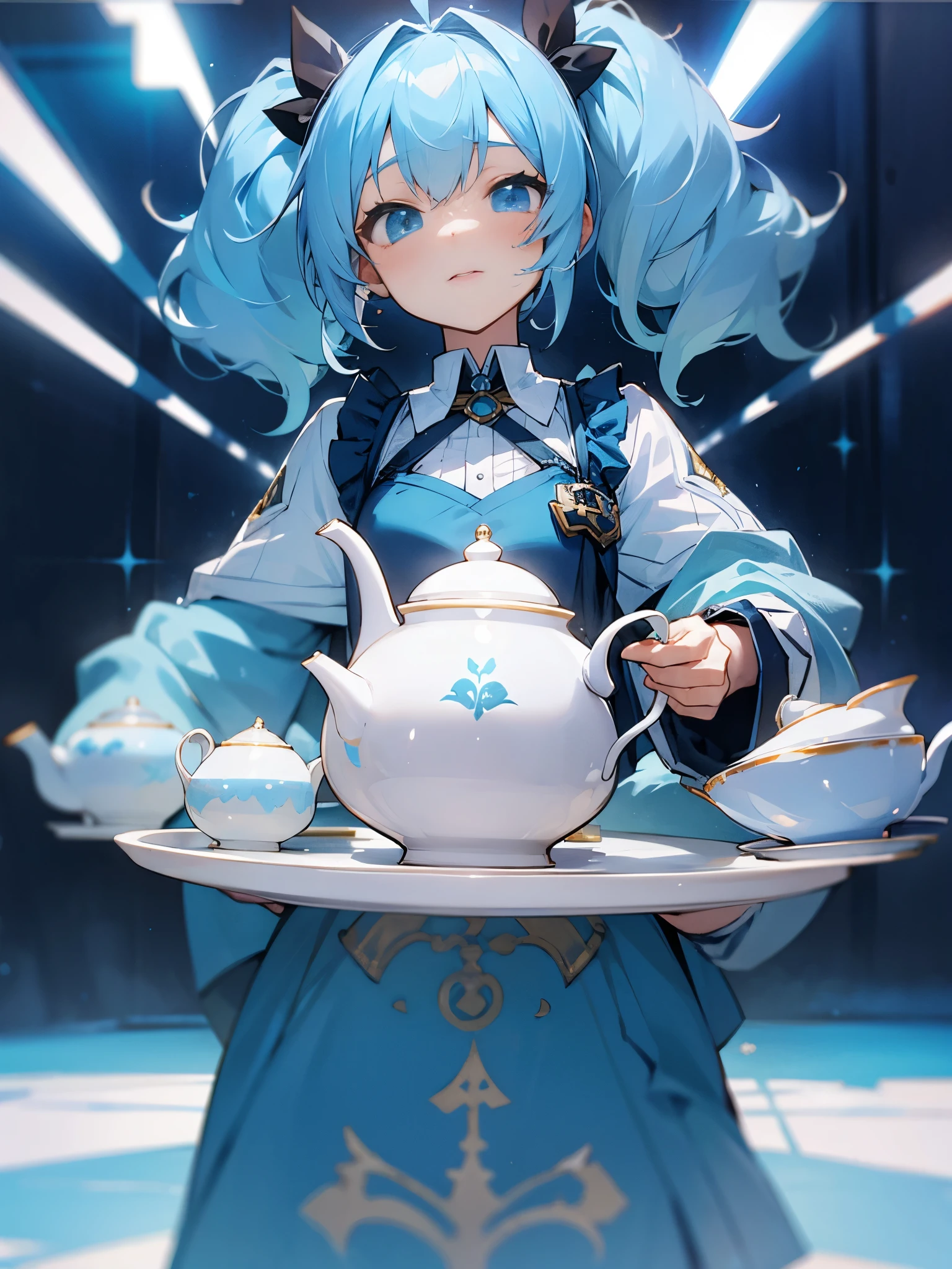 tea time tea twintails light blue hair