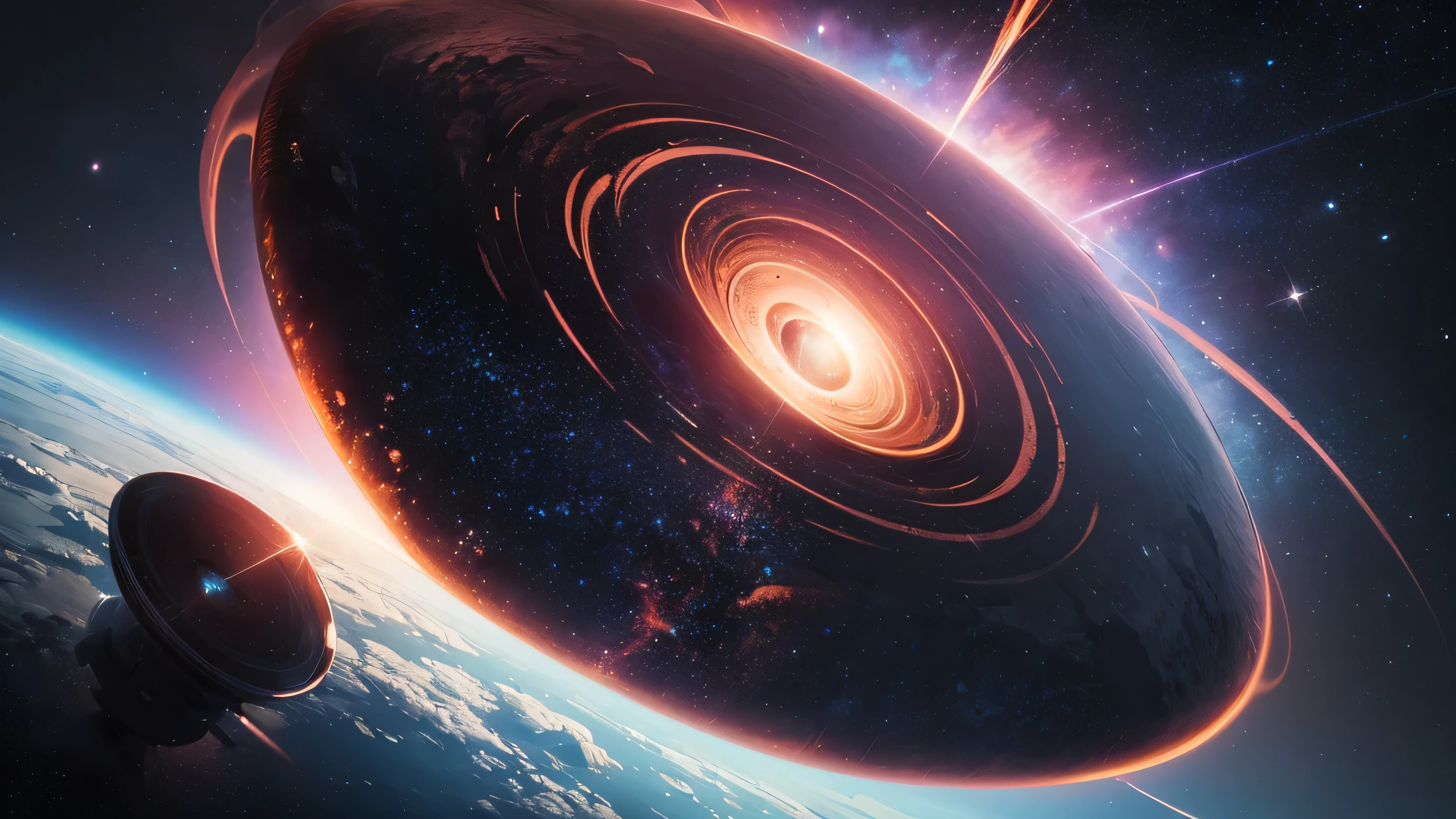 Intergalactic base, in orbit around a supermassive black hole, Astro space black hole similar to the one from the movie Interstellar, HD 4k | , (Perfect artwork)