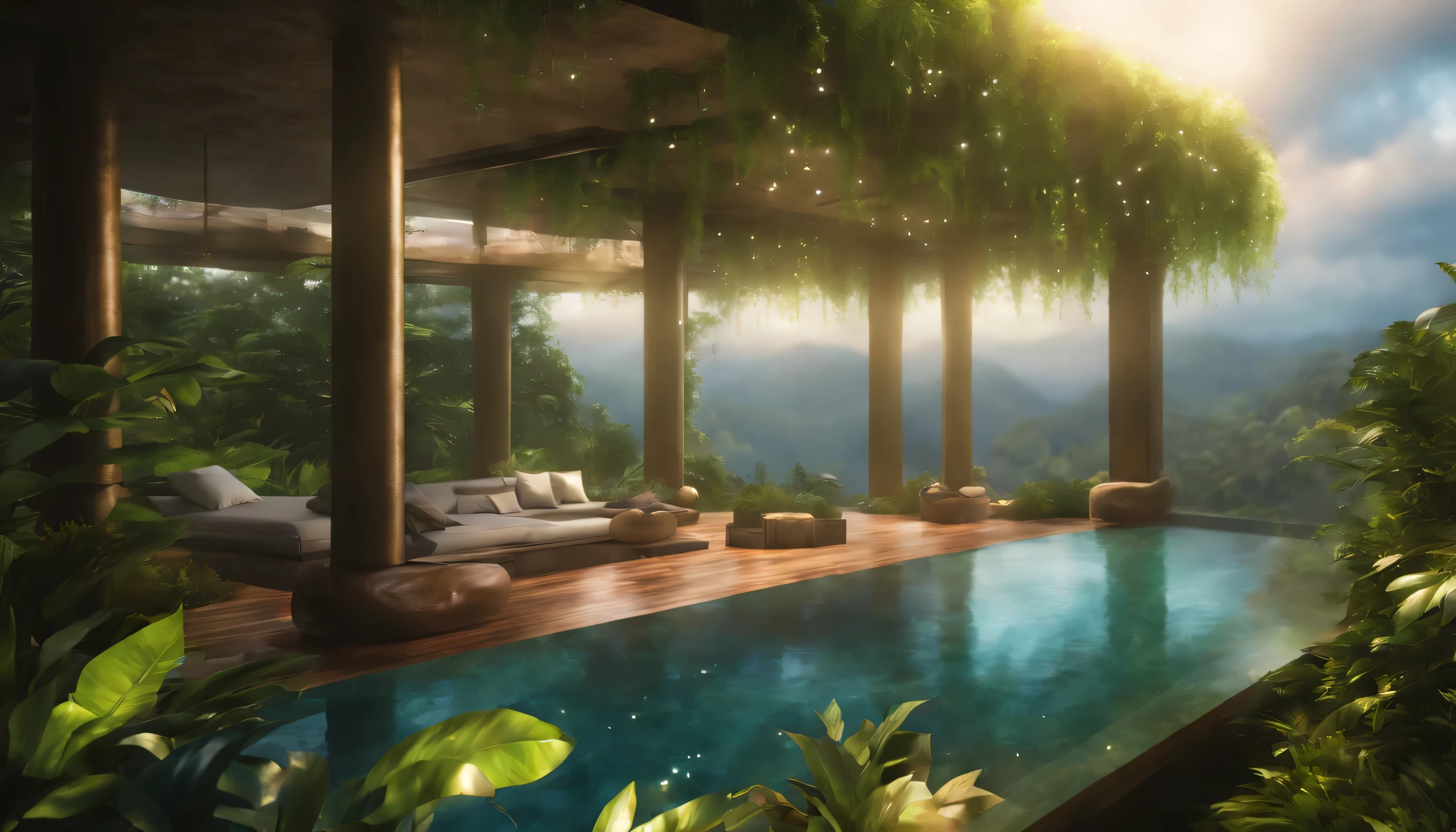 (La mejor calidad,4k,8k,Altas Resoluciones,obra maestra:1.2),ultra detallado,(realista,fotorrealista,fotorrealista:1.37),Island floating in the sky with waterfalls in the void and gardens above the clouds,illustration,Cascadas cristalinas,Surrounding vegetation,Hermosos y exuberantes jardines,luz solar brillante,ethereal atmosphere,colores vibrantes,Suave, Dreamy lighting,Plantas exuberantes y tropicales,Impeccable attention to detail,Serene and peaceful mood,Perspectiva elevada,Vista impresionante