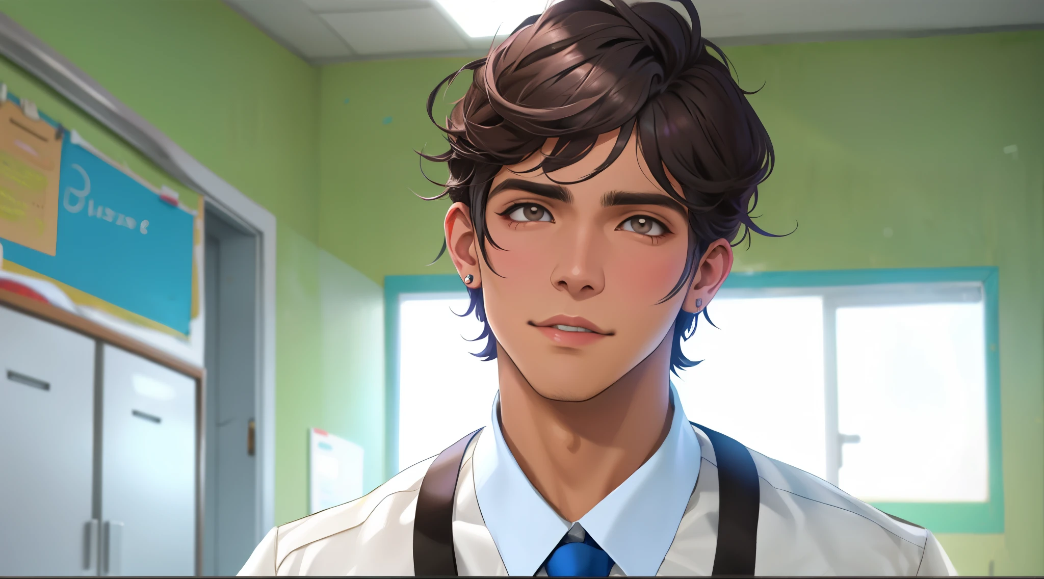 u guapo chico con cabello plateado habla con alguien esta en el colegio
