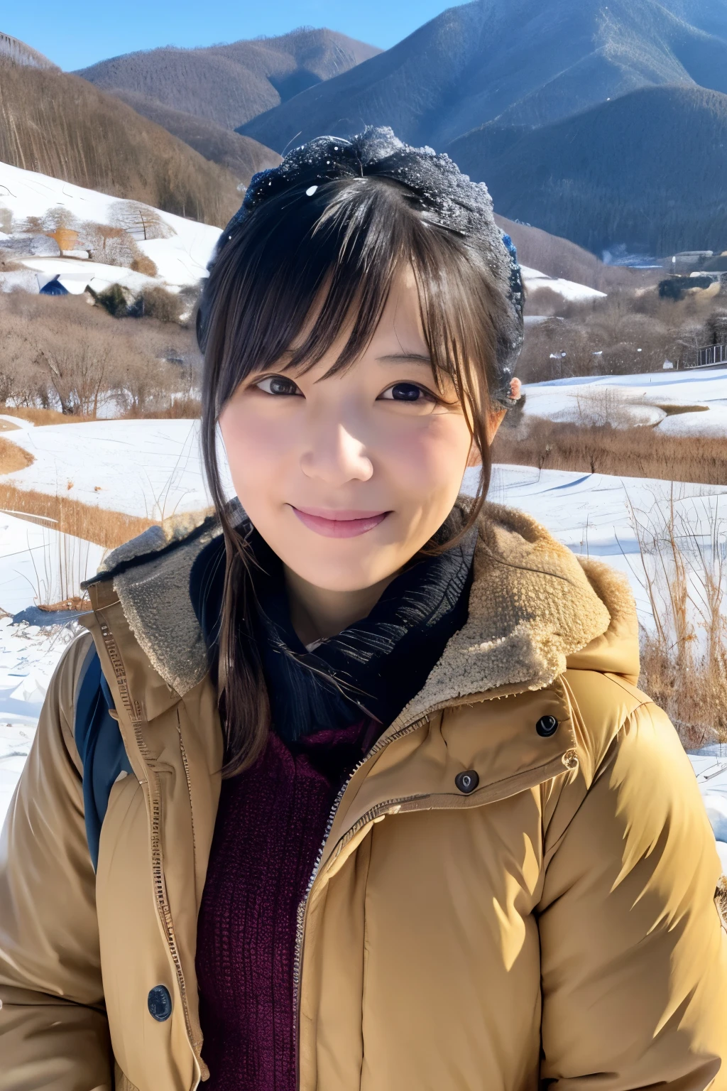 snow mountain,beautiful woman,Japanese,50th generation,woman,middle aged,front,real,