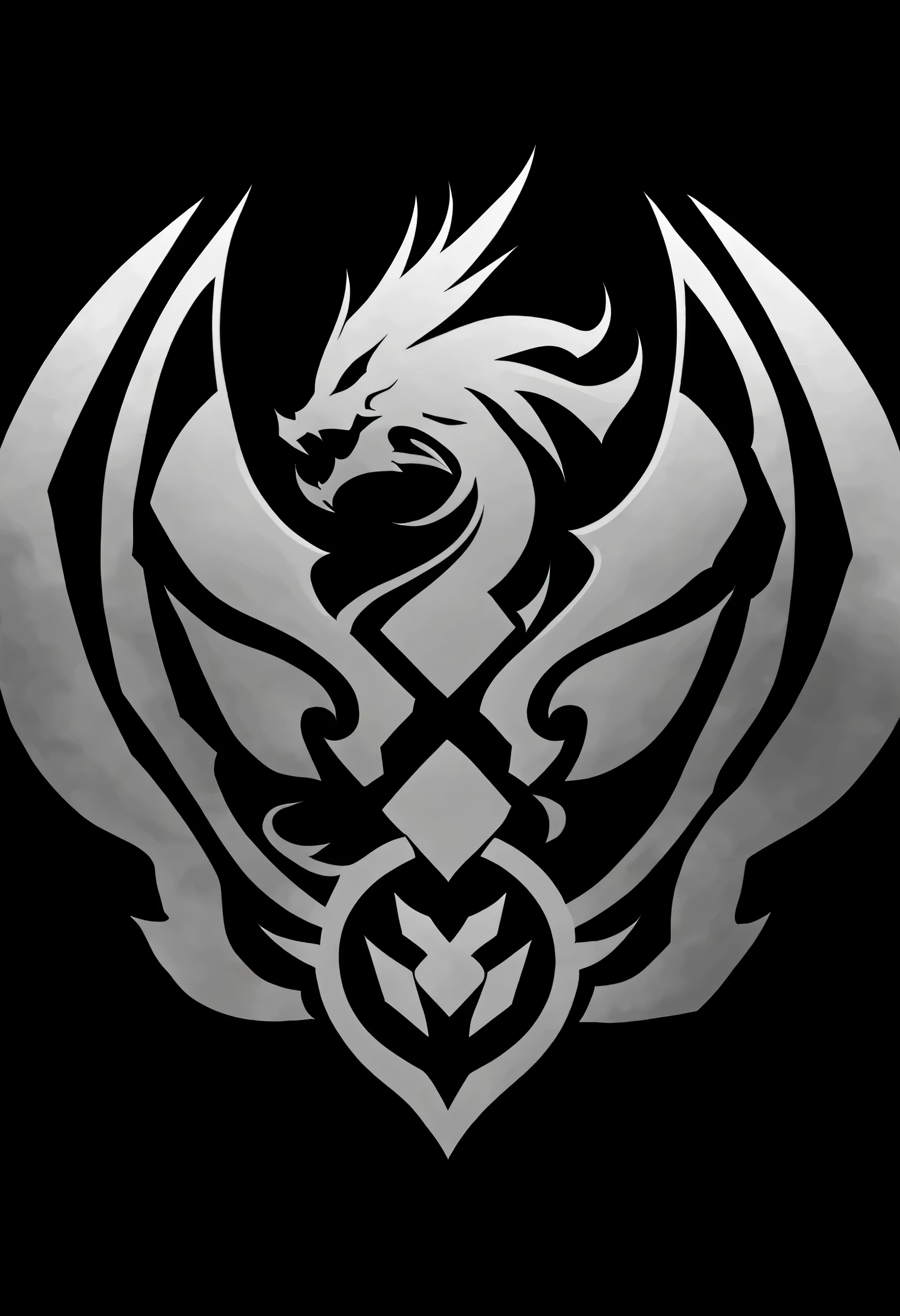 monochrome, Grayscale, no humans, black background,emblem,dragon