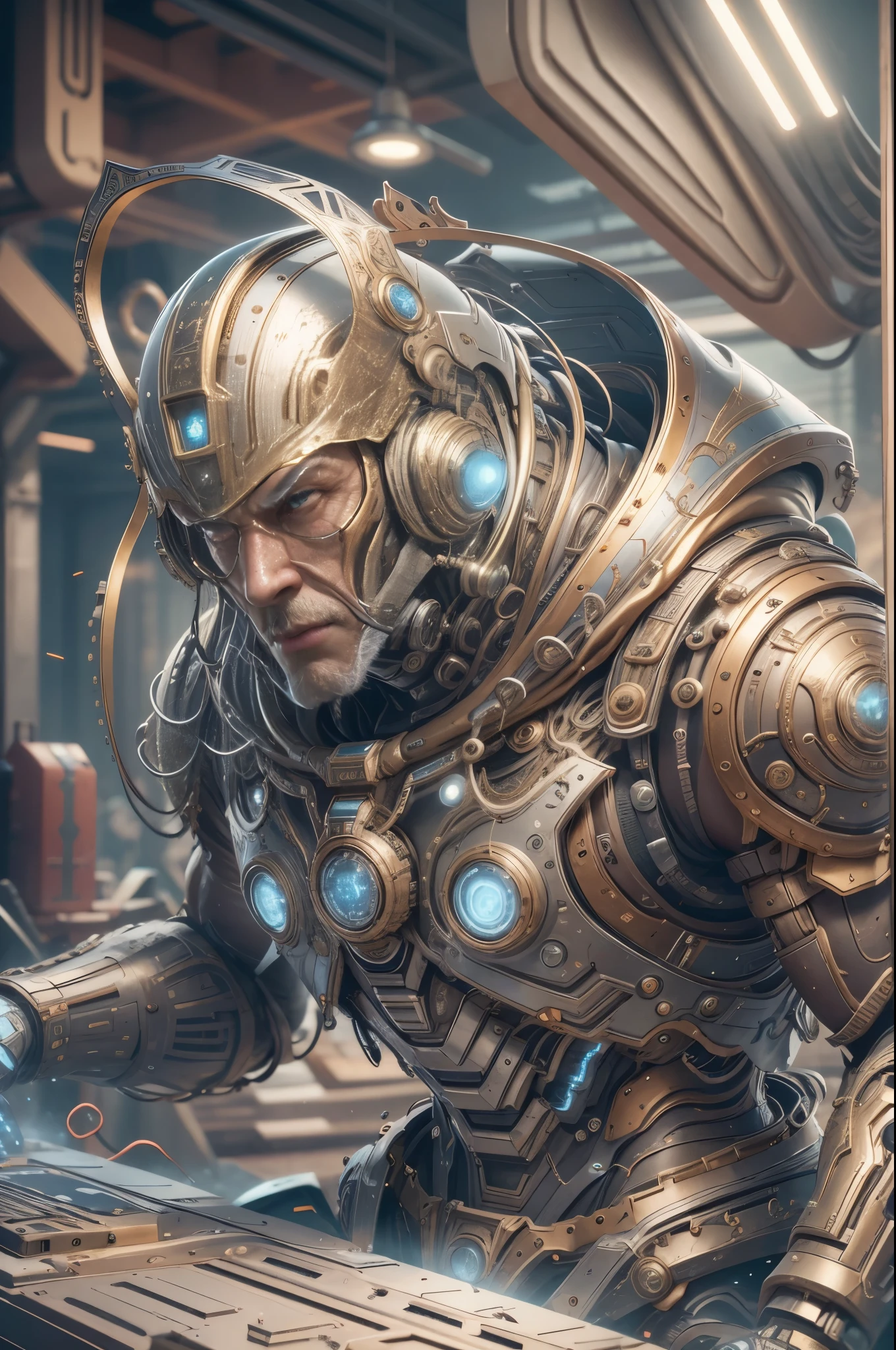 biomechanical soldier，futuristic warrior，cybernetic cyborg，Mechanical prosthetics，Futurism者，lighted hooded jacket，Unreal Engine style rendering，ritual mask，silver and blue，Mechanical Design，close up，cobra，AI，machine，Metal，electric wire，technology，Futurism，Highly detailed，extremely detailed，stand，full body shot，center，3D rendering，art station，octane rendering，8k，,