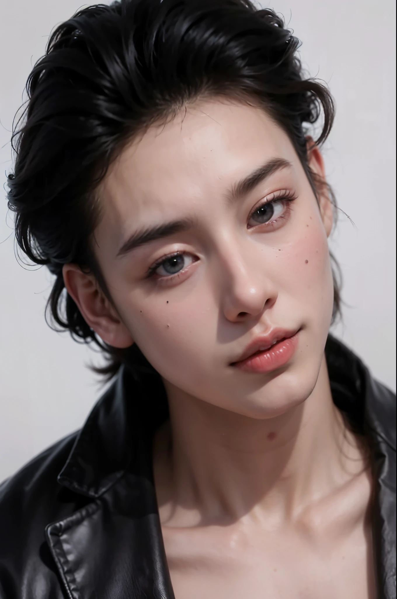 um close de uma pessoa vestindo uma jaqueta preta e uma camisa, inspirado em Yanjun Cheng, cai xukun, Jinyoung Shin, Yanjun Chengt, realista. Cheng Yi, inspirado em Zhang Han, retrato de alta qualidade, por Yang J, kpop idol portrait, inspirado em jeonseok lee, inspirado em Russell Dongjun Lu, taejune kim, por Ni Tian