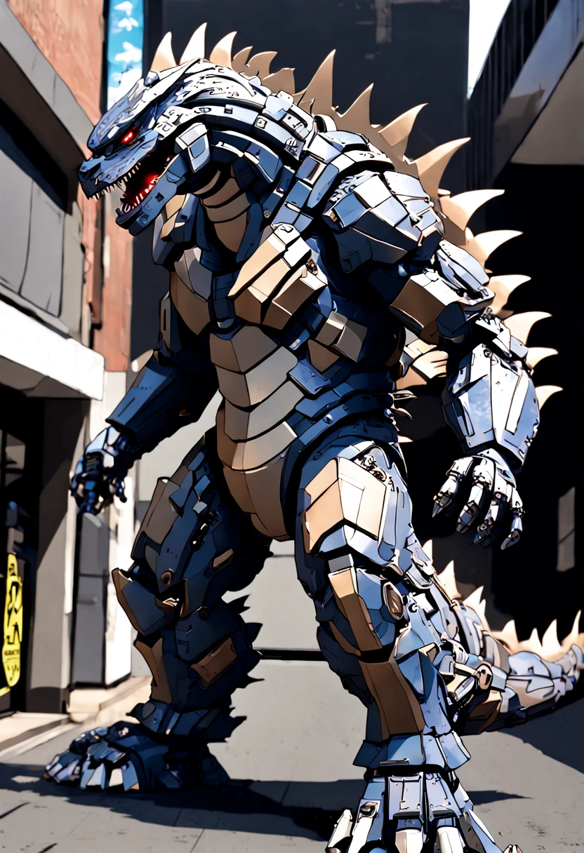 “In a world where fantasy and reality intertwine, imagine a scene of pure joy and unbridled enthusiasm. A die-hard Godzilla fan, their excitement palpable, dons a homemade cardboard suit, intricately designed to resemble Mecha Godzilla. The suit, though made of humble cardboard, is a testament to their dedication and creativity. As they move, the cardboard suit comes alive, transforming them into their idol, Mecha Godzilla. The line between the fan and the beloved monster blurs, creating a new paradigm where they become one - the Mecha Cardboard Godzilla. This is a celebration of fandom, a testament to the power of imagination, and a seamless blend of reality and the fantastic. Capture this moment of transformation and joy in vivid detail.”Show the fan's joyous face inside the mecha godzilla suit to showcase the manifestation of their pursuit,