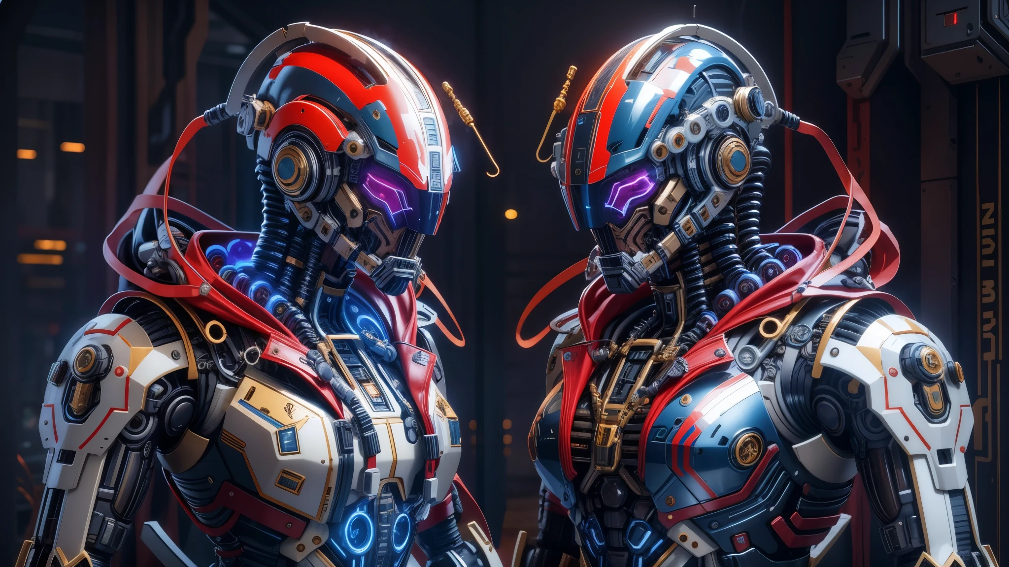 biomechanical soldier，futuristic warrior，cybernetic cyborg，Mechanical prosthetics，Futurism者，lighted hooded jacket，Unreal Engine style rendering，ritual mask，silver and blue，Mechanical Design，close up，cobra，AI，machine，Metal，electric wire，technology，Futurism，Highly detailed，extremely detailed，stand，full body shot，center，3D rendering，art station，octane rendering，8k，,