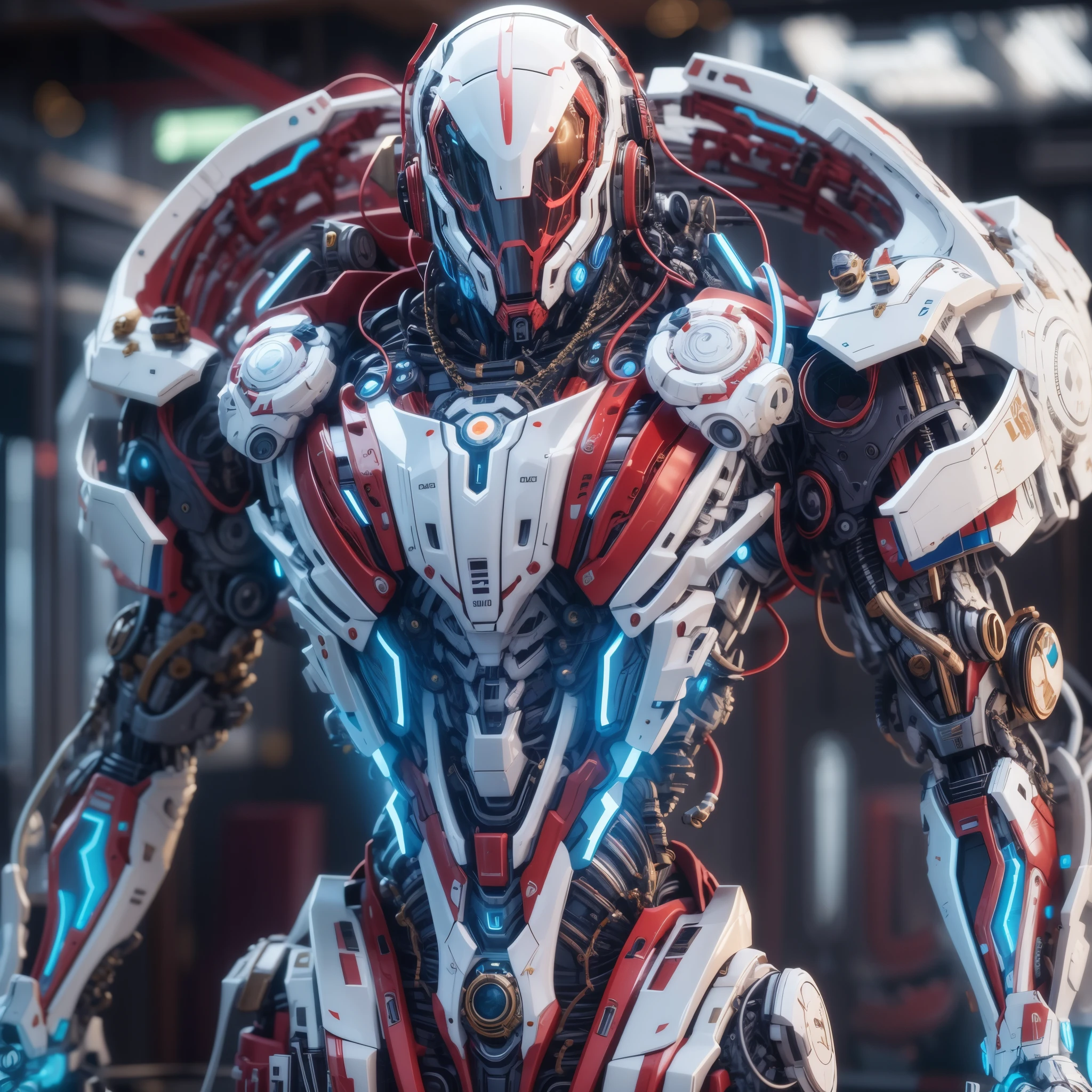 biomechanical soldier，futuristic warrior，cybernetic cyborg，Mechanical prosthetics，Futurism者，lighted hooded jacket，Unreal Engine style rendering，ritual mask，silver and blue，Mechanical Design，close up，cobra，AI，machine，Metal，electric wire，technology，Futurism，Highly detailed，extremely detailed，stand，full body shot，center，3D rendering，art station，octane rendering，8k，,