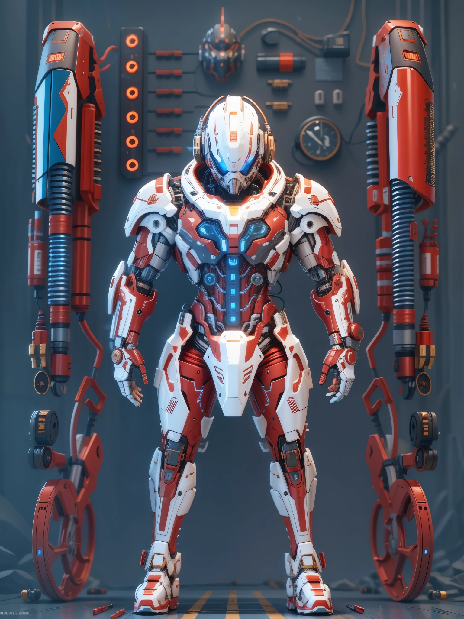biomechanical soldier，futuristic warrior，cybernetic cyborg，Mechanical prosthetics，Futurism者，lighted hooded jacket，Unreal Engine style rendering，ritual mask，silver and blue，Mechanical Design，close up，cobra，AI，machine，Metal，electric wire，technology，Futurism，Highly detailed，extremely detailed，stand，full body shot，center，3D rendering，art station，octane rendering，8k，,