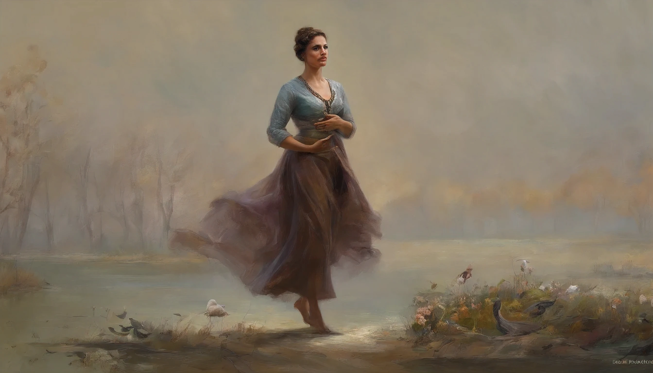 BUCOLIC: Jlah Drofloh: A Resilient Woman with Asperger's, OCD, and ADHD • Born in 1794 to peasant parents in Mittenia, a rural kingdom. • Overcame struggles with Asperger's, OCD, and ADHD. • Despite a family of alcoholics and overworked mothers, her creativity and talent led her to overcome obstacles. • Physically, she has a strong, full-figured body with an oval face, strong jaw, high cheekbones, and hazel eyes. • Her physical quirks include a jagged question-mark shaped scar on her stomach, borderline unruly hip-length ash brown hair, stress lines on her face, and distinguished callouses on her fingers. • Special abilities include keen visual-spatial skills, auditory processing gifts, spiritual propensity, and gut intuition. • Despite poverty and shame, she persevered, selling embroidered gowns and paintings, and self-educating herself. • She pursued writing, publishing provocative prose and poems that earned underground acclaim. • Now in her fourth decade, she dreams of completing an artistic tribute celebrating Mittenia's beauty.