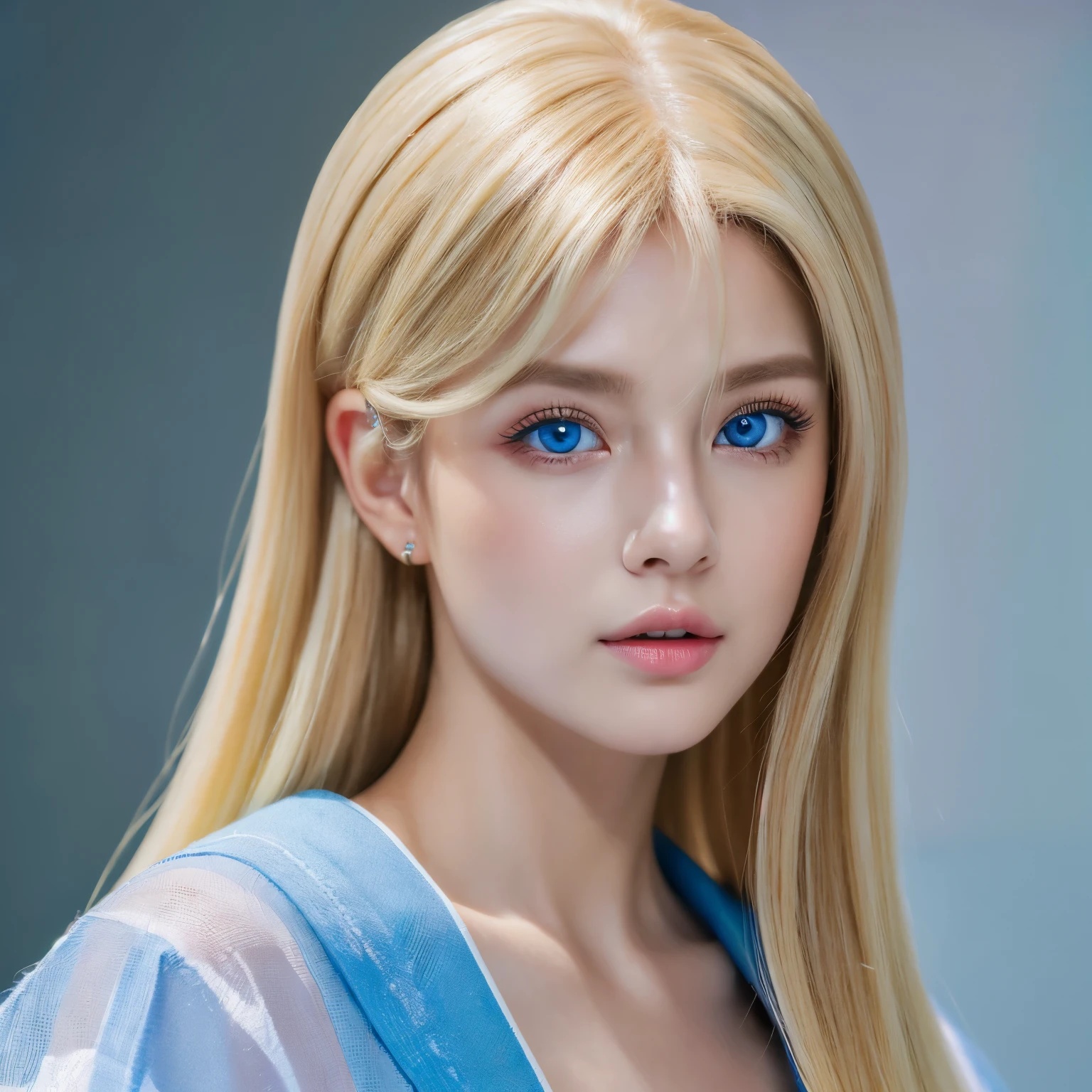 (8k, Calidad superior, obra maestra: 1.2), (Realista, photoRealista: 1.37), super detail, jimin de bts con rostro perfecto, looking like a doll with blue eyes and blonde hair