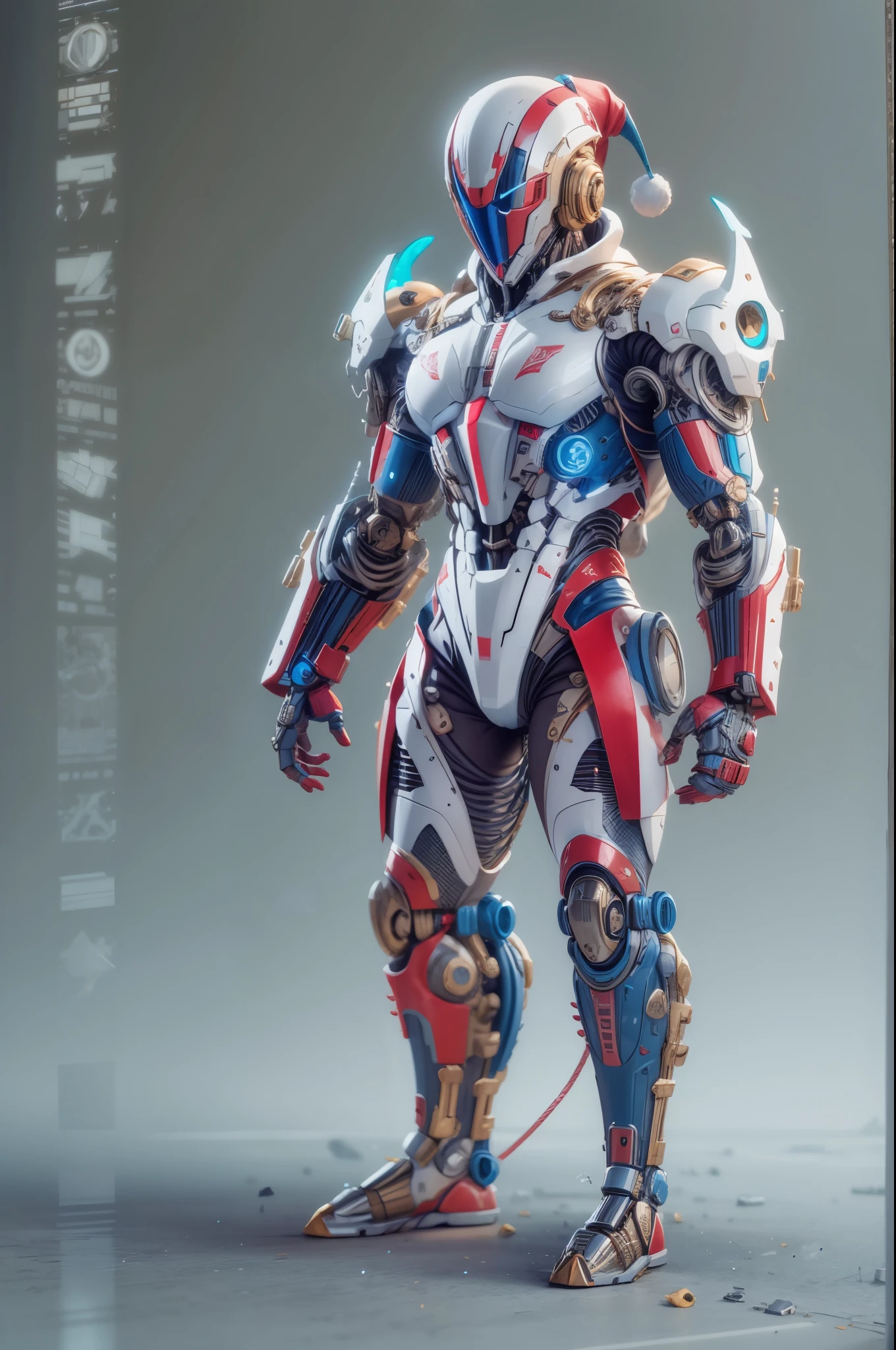 biomechanical soldier，futuristic warrior，cybernetic cyborg，Mechanical prosthetics，Futurism者，lighted hooded jacket，Unreal Engine style rendering，ritual mask，silver and blue，Mechanical Design，close up，cobra，AI，machine，Metal，electric wire，technology，Futurism，Highly detailed，extremely detailed，stand，full body shot，center，3D rendering，art station，octane rendering，8k，,