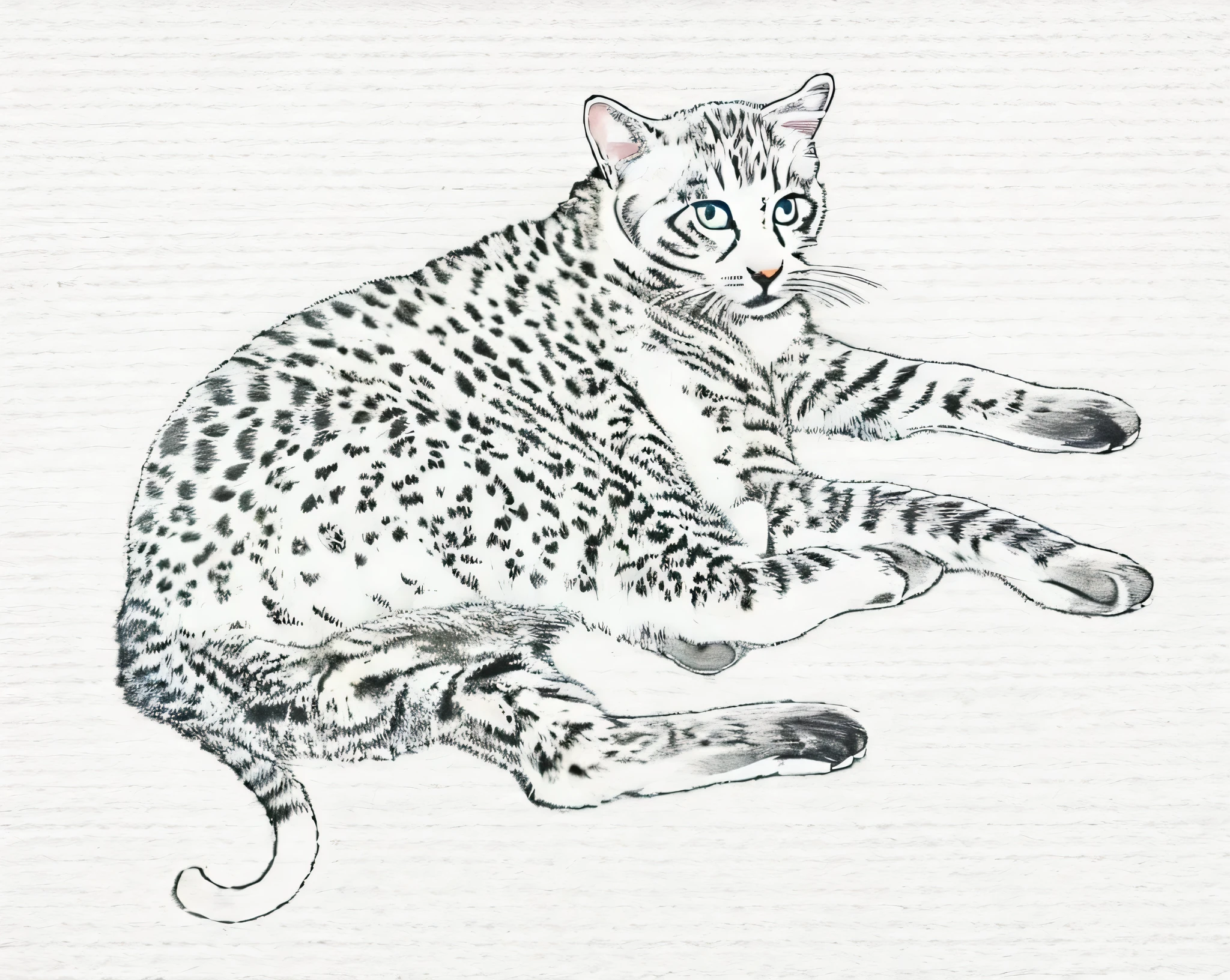 Charles Kinner (Charles Kinner) Hand drawn illustrations, Cloud cat'The head is black,There are white spots under the eyes and on the sides. Short nasal bones.。(Hair is brown,have black spots.)slightly smaller than a house cat。