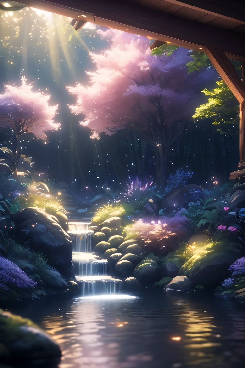 masterpiece, best quality, (Very detailed CG unified 8k wallpaper), (best quality), (Best Illustration), (best shadow), Glowing elf with glowing deer, drinking water in swimming pool, nature元素 in forest theme. mysterious forest, Beautiful forest, nature, surrounded by flower, delicate Leaves and branch surrounded by firefly (nature元素), (jungle theme), (Leaves), (branch), (firefly), (particle effect) and other 3D, octane rendering, Ray tracing, super detailed , beast--v6