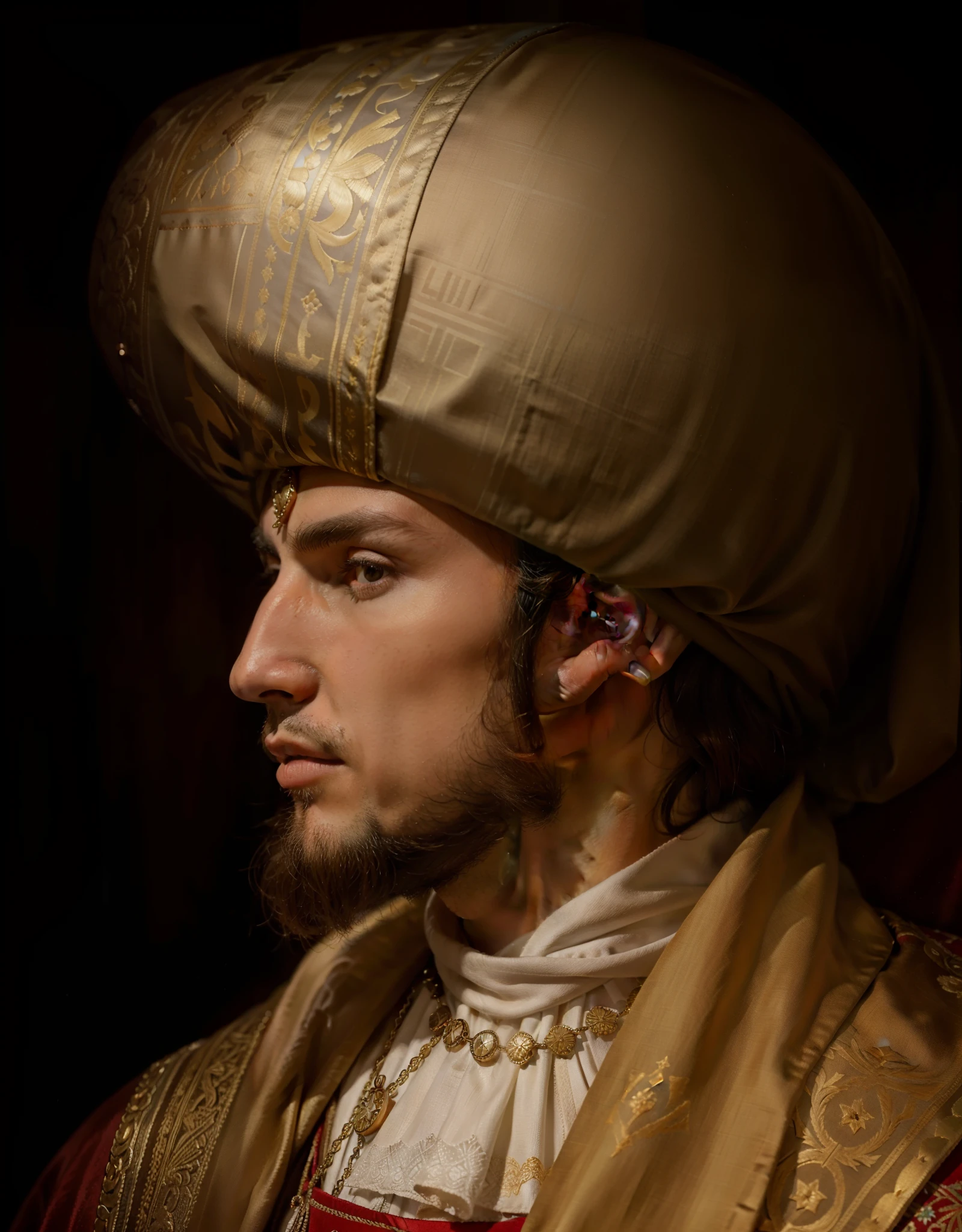 Mehmet II, the conqueror, man, age of 25, young, big obvious forehead, 15th century, renaissance, age of exploration,ottoman, a big white scarf, ottoman Style clothes, very expensive and luxurious clothes, , the greatest of all the timescapable, powerful, determined, solid, hero, handsome, attractive, brave, energetic, clever