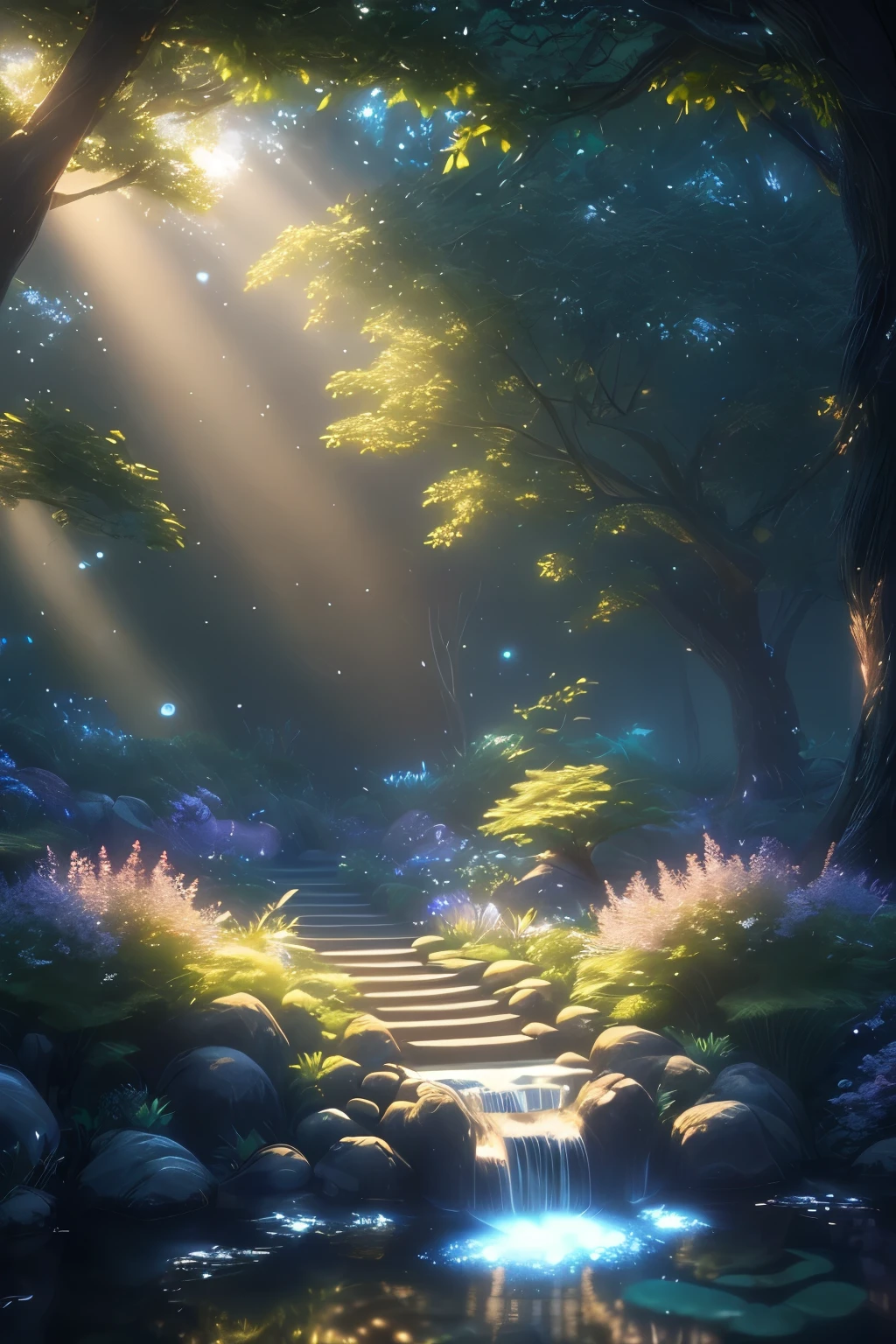 masterpiece, best quality, (Very detailed CG unified 8k wallpaper), (best quality), (Best Illustration), (best shadow), Glowing elf with glowing deer, drinking water in swimming pool, nature元素 in forest theme. mysterious forest, Beautiful forest, nature, surrounded by flower, delicate Leaves and branch surrounded by firefly (nature元素), (jungle theme), (Leaves), (branch), (firefly), (particle effect) and other 3D, octane rendering, Ray tracing, super detailed , beast--v6