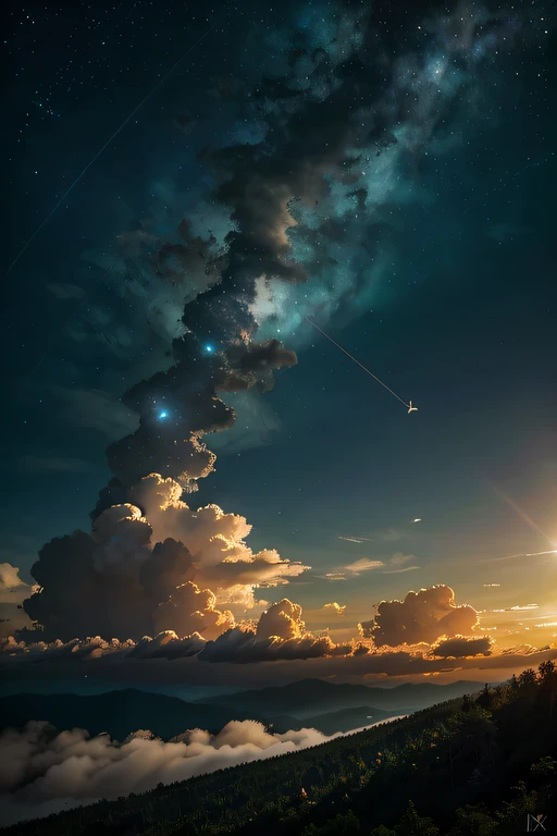 scenario,nas profundezas da floresta,heavenly sky,nuvens,quadratic element, Gypley Studio,A high resolution,alta qualidade