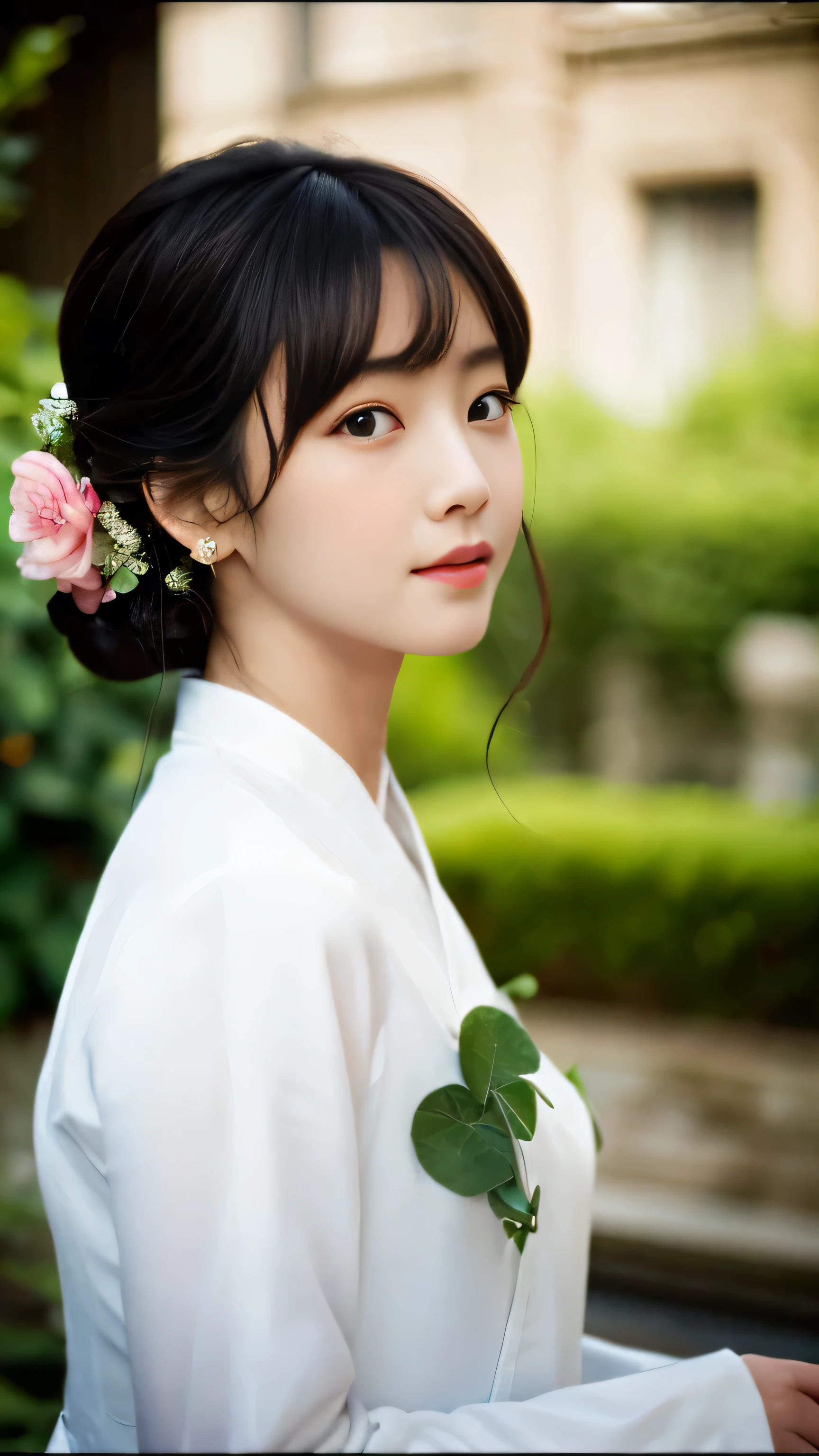 1 girl, heroine, handsome, splashed ink, Chinese armor, (upper body), black hair, floating hair, delicate eyes, black and green antique damask Hanfu, fov, (f1.8), (masterpiece), (portrait shot), front shot, white background, (movie poster), weapon