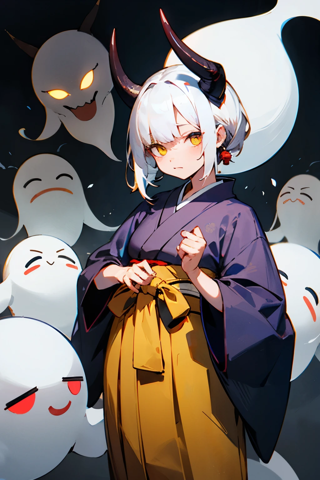 (absurdres, highres, ultra detailed),Masterpiece,intricate details,Best quality,8k,Realistic face,anime girl,Realistic skin texture,magnified textures, stunning clarity, ultra detailed eyes and faces,(onmyouji),tsurime,13 years old,Pentagram,night,,(heian),cowboy shot,noble,媪 Fu,(ancient japanese cap:1.5),monolid eyes,pout,crossed arms,ancient kyoto,(ugly ghosts in the background:1.6),from avove,(small breasts),(cleavage)