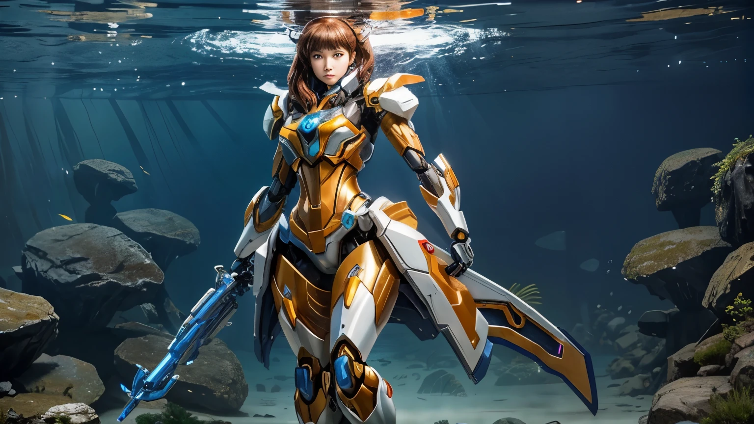 Masterpiece, Female Mecha Warrior in front of space ships, giga_busty