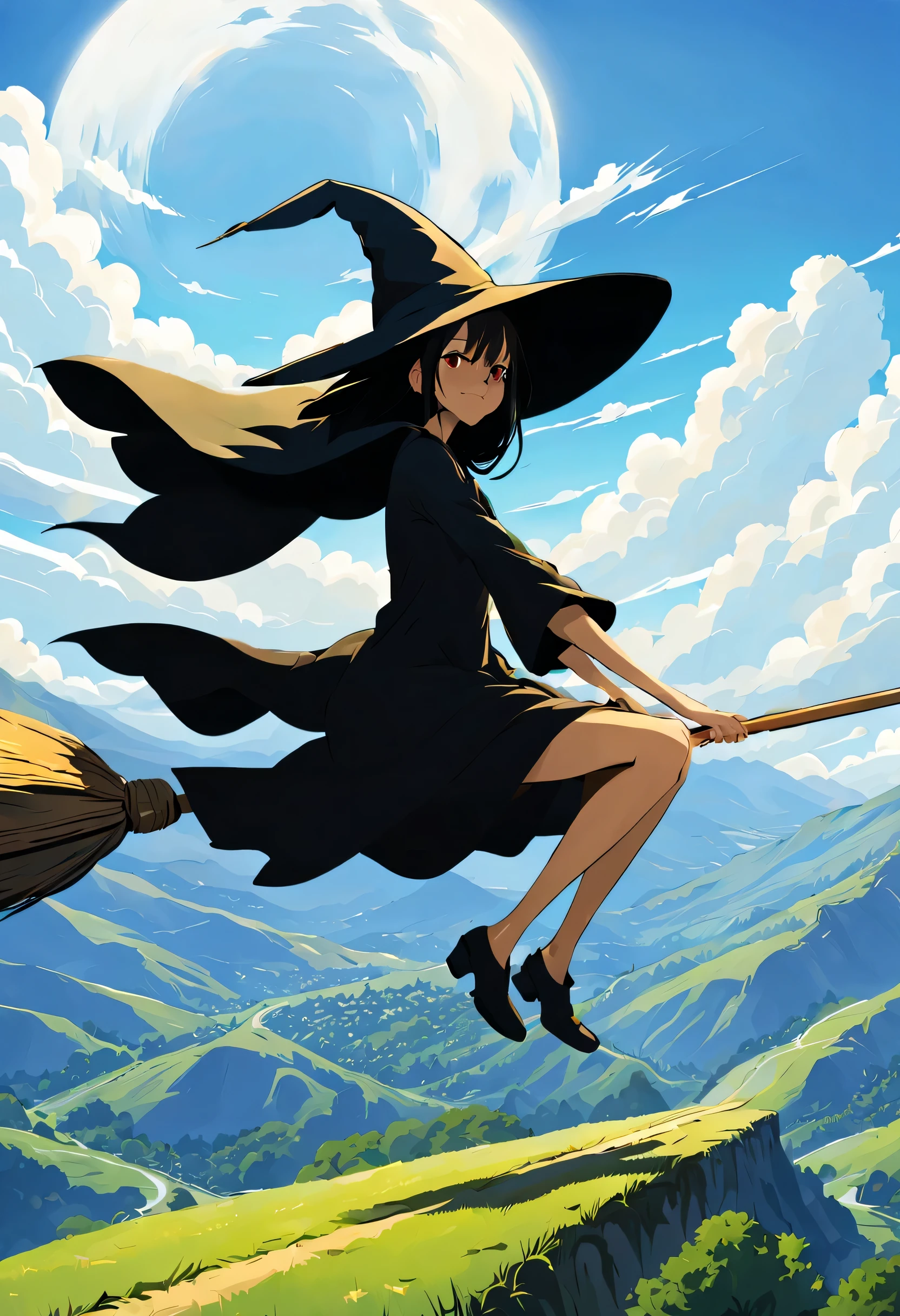 ((((空を飛ぶwitch))),((Ride a broom)),Straddling a broom,fantasy,beautiful light and shadow,anatomically correct,masterpiece,highest quality,最高masterpiece,8K,Use of magic,witch:witchの帽子:witchの衣装:be familiar with,Wind,fantasy,wonderful,An illustration,digital art,wonderful,wonderful,カラーAn illustration,rich colors,