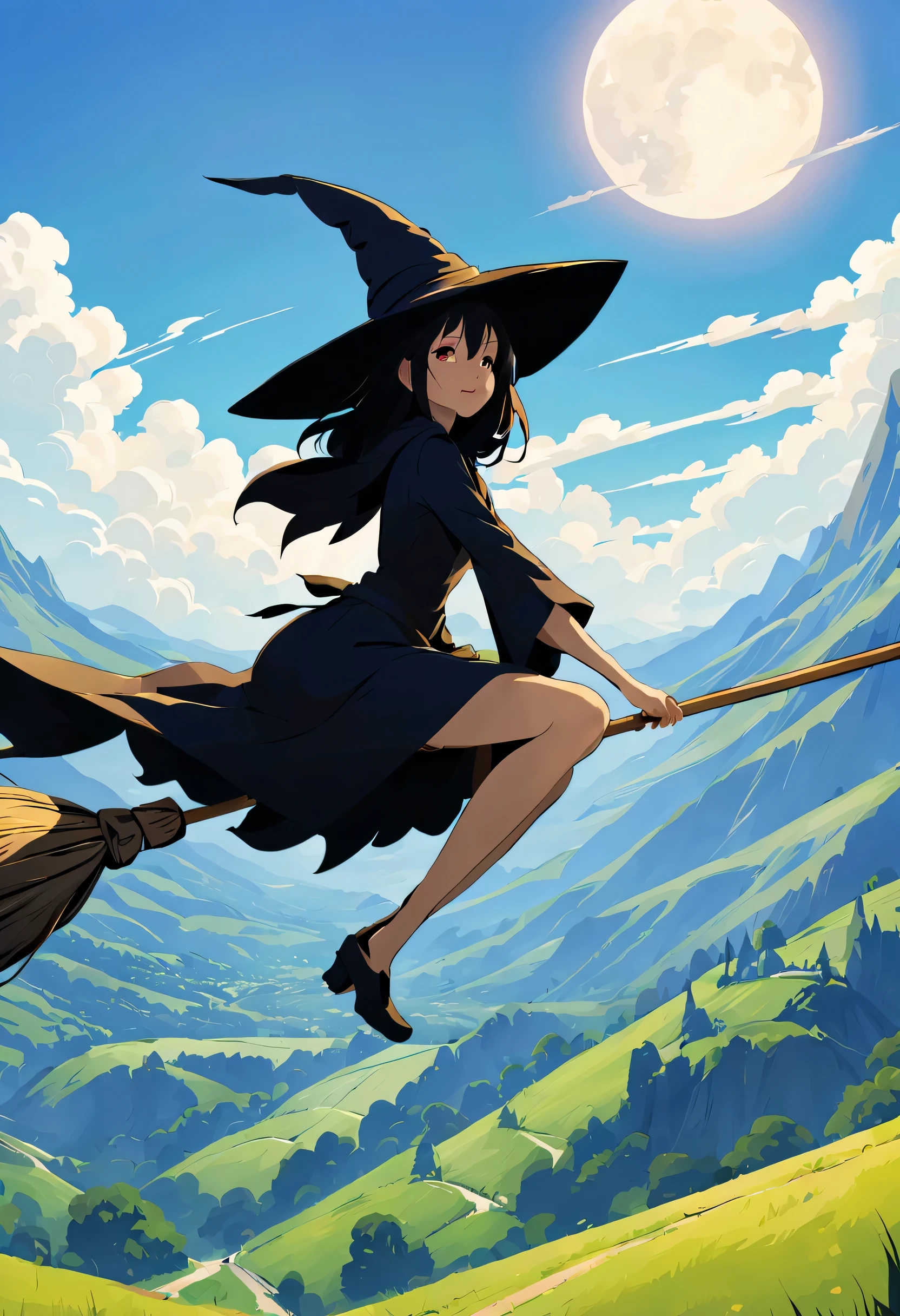((((空を飛ぶwitch))),((Ride a broom)),Straddling a broom,fantasy,beautiful light and shadow,anatomically correct,masterpiece,highest quality,最高masterpiece,8K,Use of magic,witch:witchの帽子:witchの衣装:be familiar with,Wind,fantasy,wonderful,An illustration,digital art,wonderful,wonderful,カラーAn illustration,rich colors,