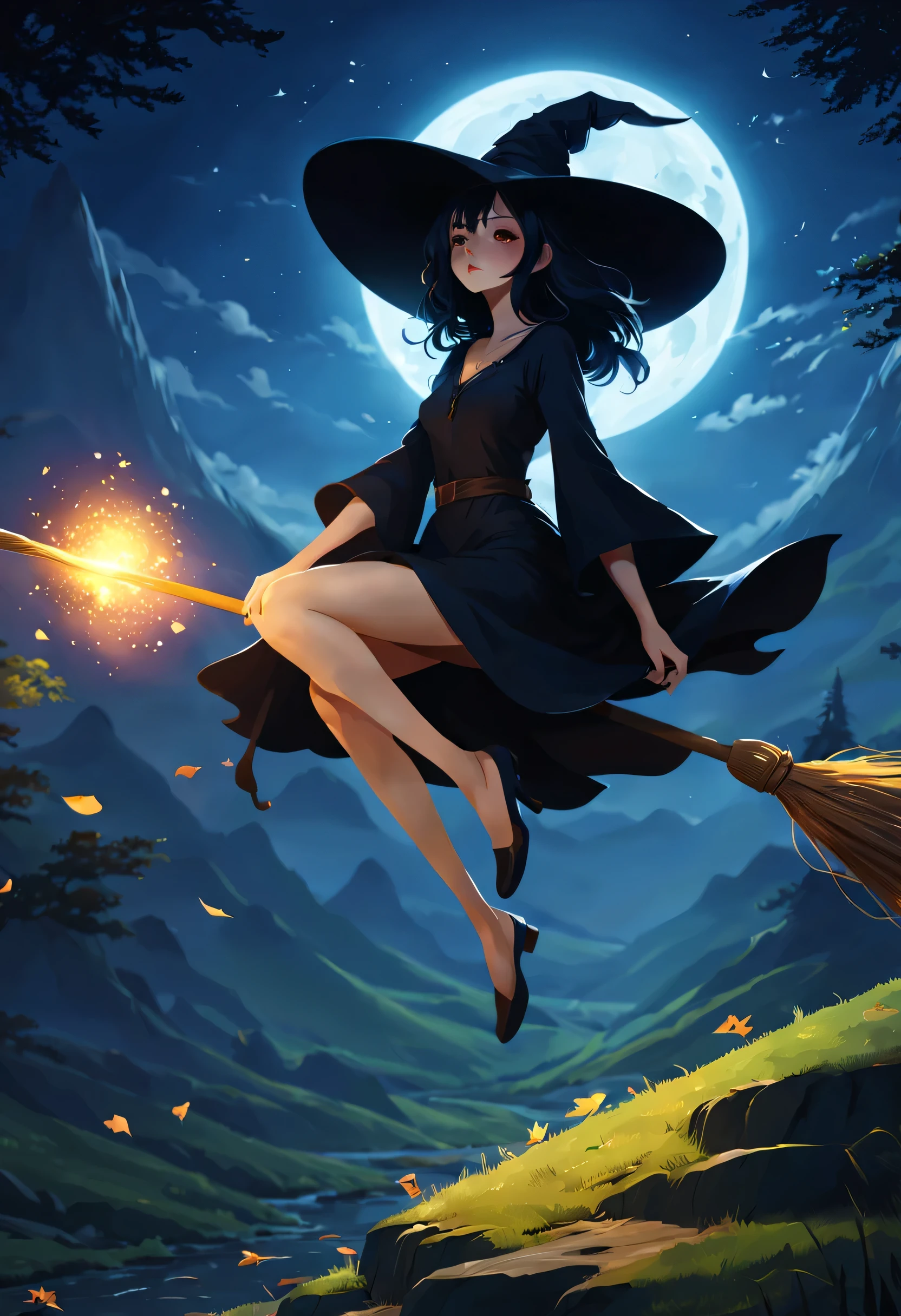 LoRa】Flying witch SDXL 空飛ぶ魔女 箒に乗る