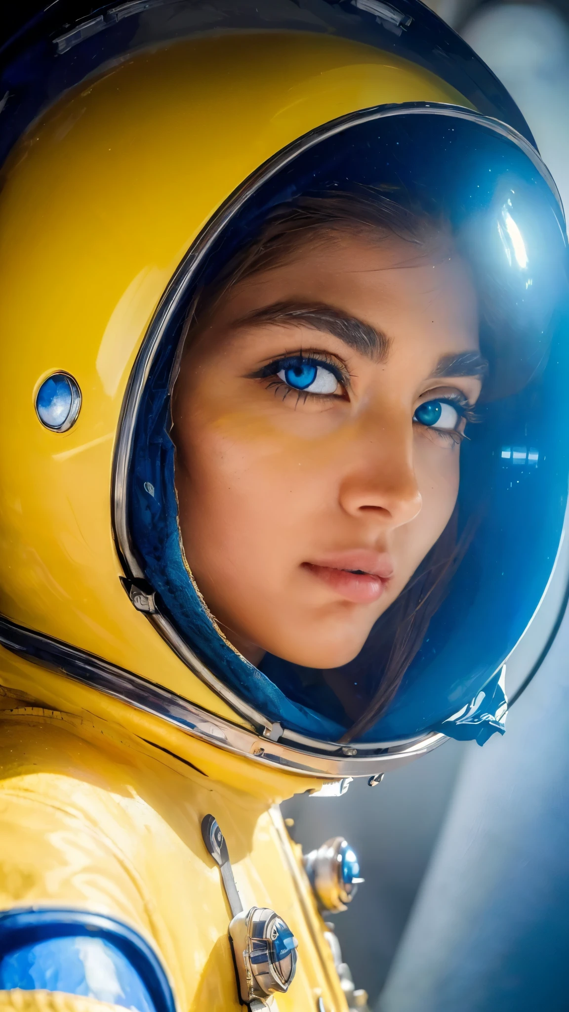 (A better quality masterpiece in close-up:1.5)0.9], (space and astronaut:1.2) (messy hair:1.1) (yellow eyes with heterochromia and blue eyes:1.2) (space helmet:1.0) (colored stars in the eyes:1.0) (radiant light:1.1) (big lips:0.9), pooja1