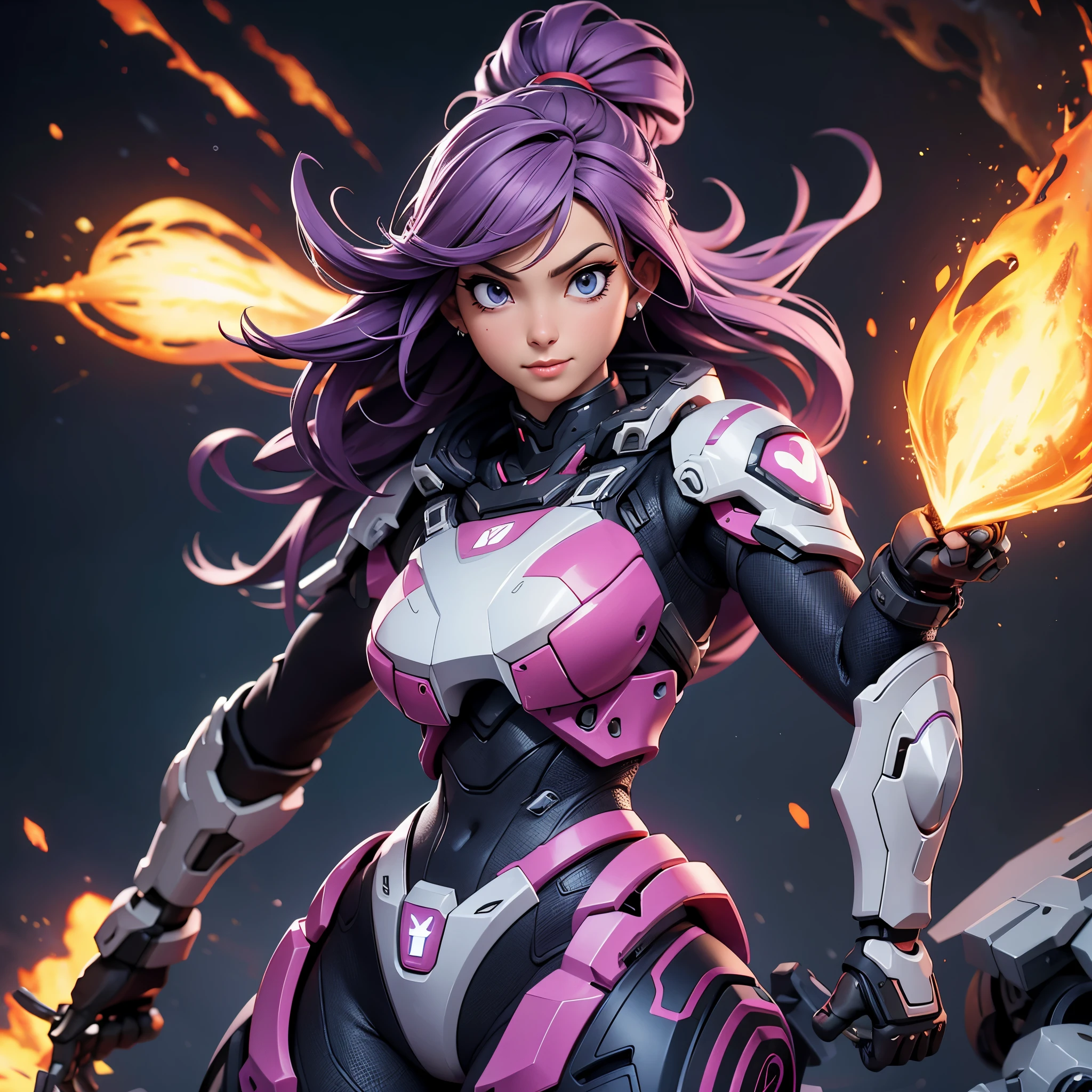 (high quality,masterpiece:1.2),ultra-detailed,(realistic,photorealistic,photo-realistic:1.37),HDR,UHD,studio lighting,extreme detail description,professional,vivid colors,bokeh,battle mech,heart themed symbols,love gun,action pose,volcanic asteroid,metallic armor,purple hues,explosions,dynamic motion,burning lava)
Note:
- Don't add any explanations or extra details to the prompt.
- Please make sure the prompt follows the format requirements mentioned above.