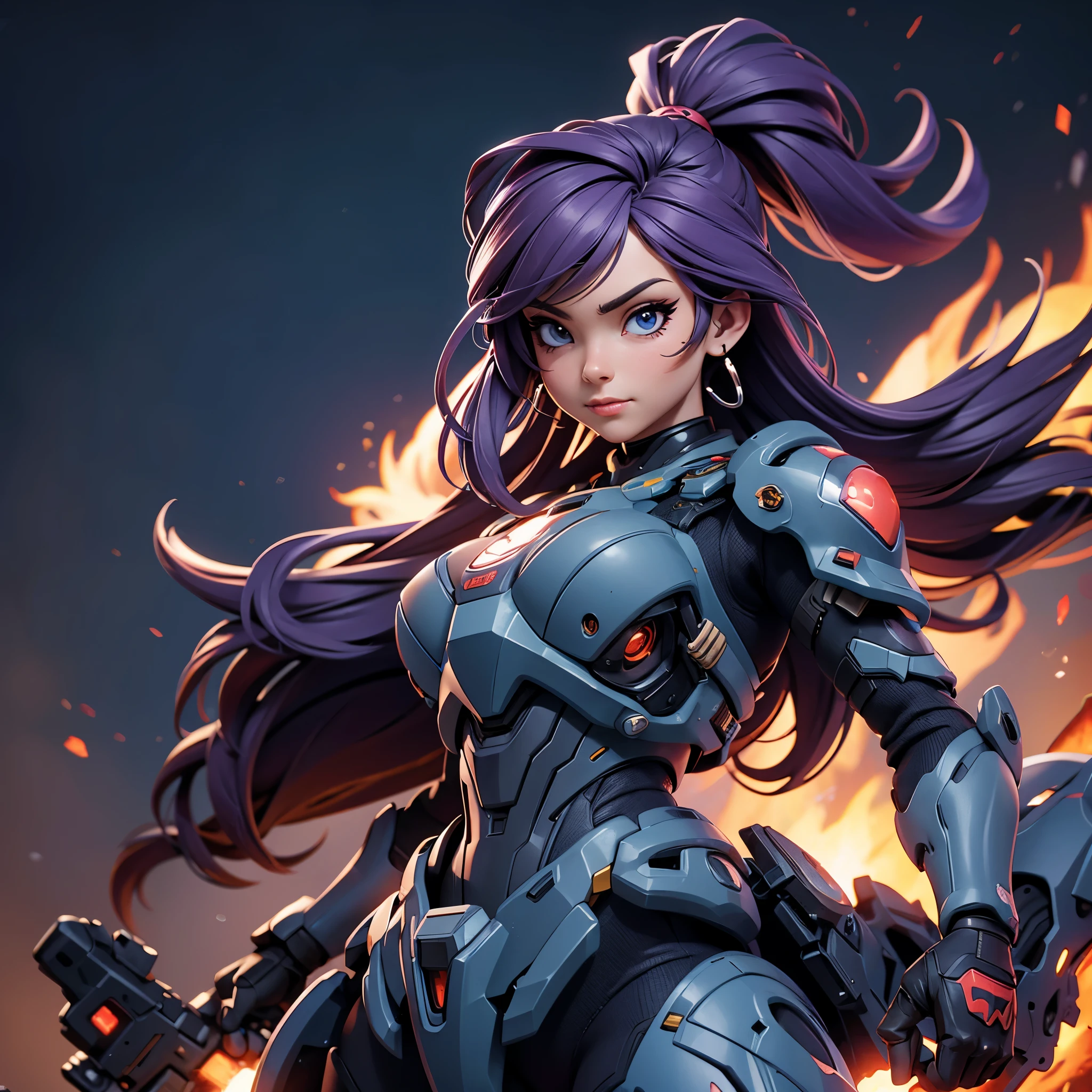 (high quality,masterpiece:1.2),ultra-detailed,(realistic,photorealistic,photo-realistic:1.37),HDR,UHD,studio lighting,extreme detail description,professional,vivid colors,bokeh,battle mech,heart themed symbols,love gun,action pose,volcanic asteroid,metallic armor,purple hues,explosions,dynamic motion,burning lava)

Note: 
- Don't add any explanations or extra details to the prompt.
- Please make sure the prompt follows the format requirements mentioned above.