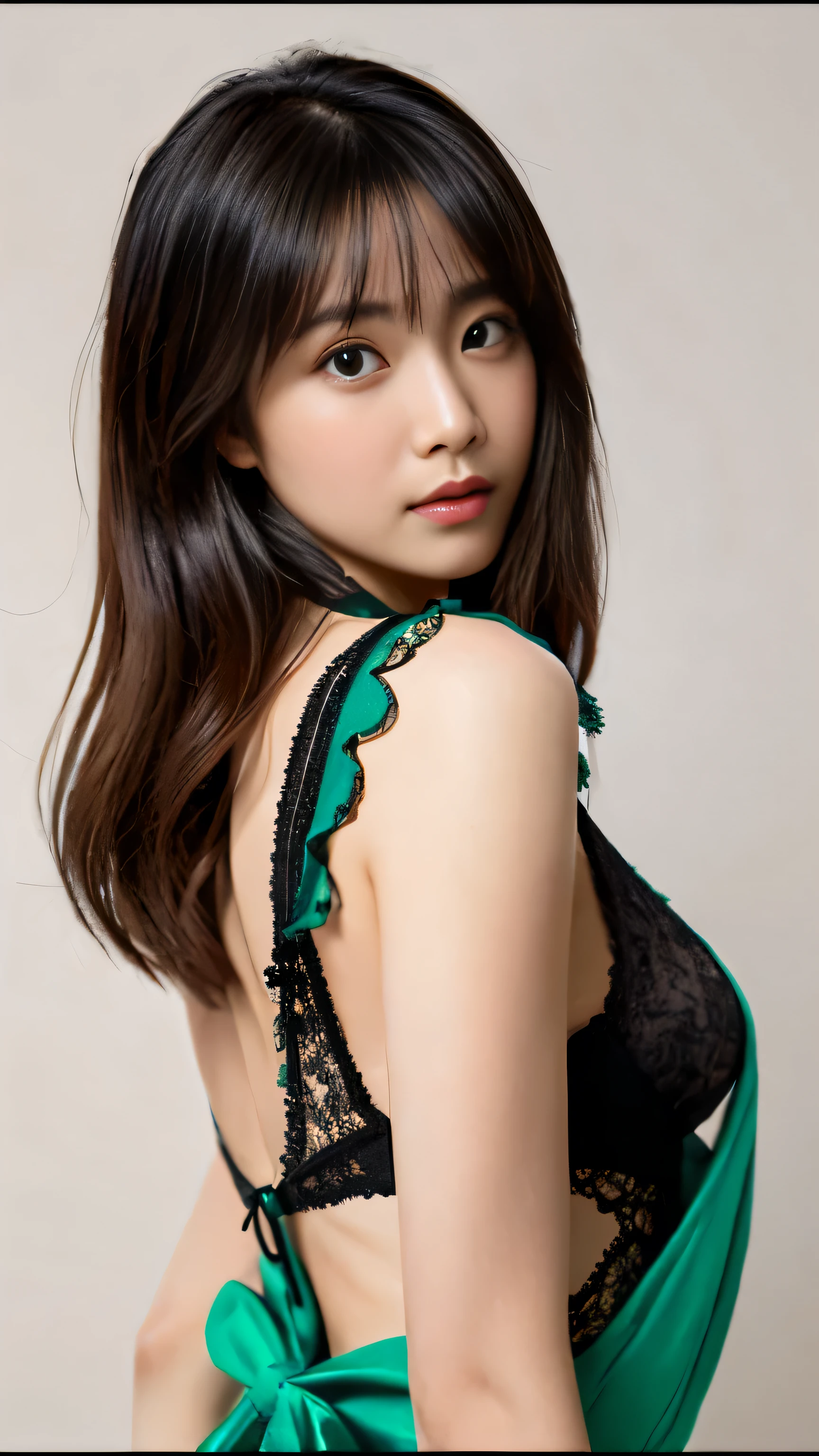 1 girl, heroine, handsome, splashed ink, Chinese armor, (upper body), black hair, floating hair, delicate eyes, black and green antique damask Hanfu, fov, (f1.8), (masterpiece), (portrait shot), front shot, white background, (movie poster), weapon