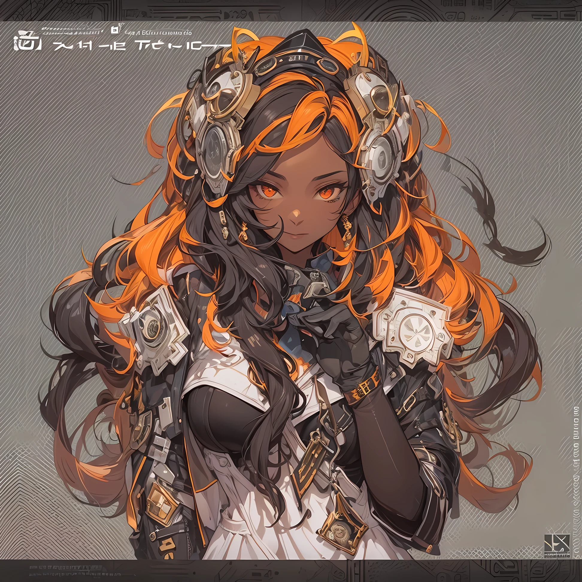 ((Masterpiece, Highest quality)), Detailed face, CharacterDesignSheet, full bodyesbian, Full of details, Multiple poses and expressions, Highly detailed, Depth, Many parts,Beautiful spy,dark brown skin, Holding a shield,long black hair,red eyes, estilo fantasia,Orange caramel,Extremely beautiful,High Balance, Natural light, Lace,lacepantyhose,Galaxy décor,Star decoration