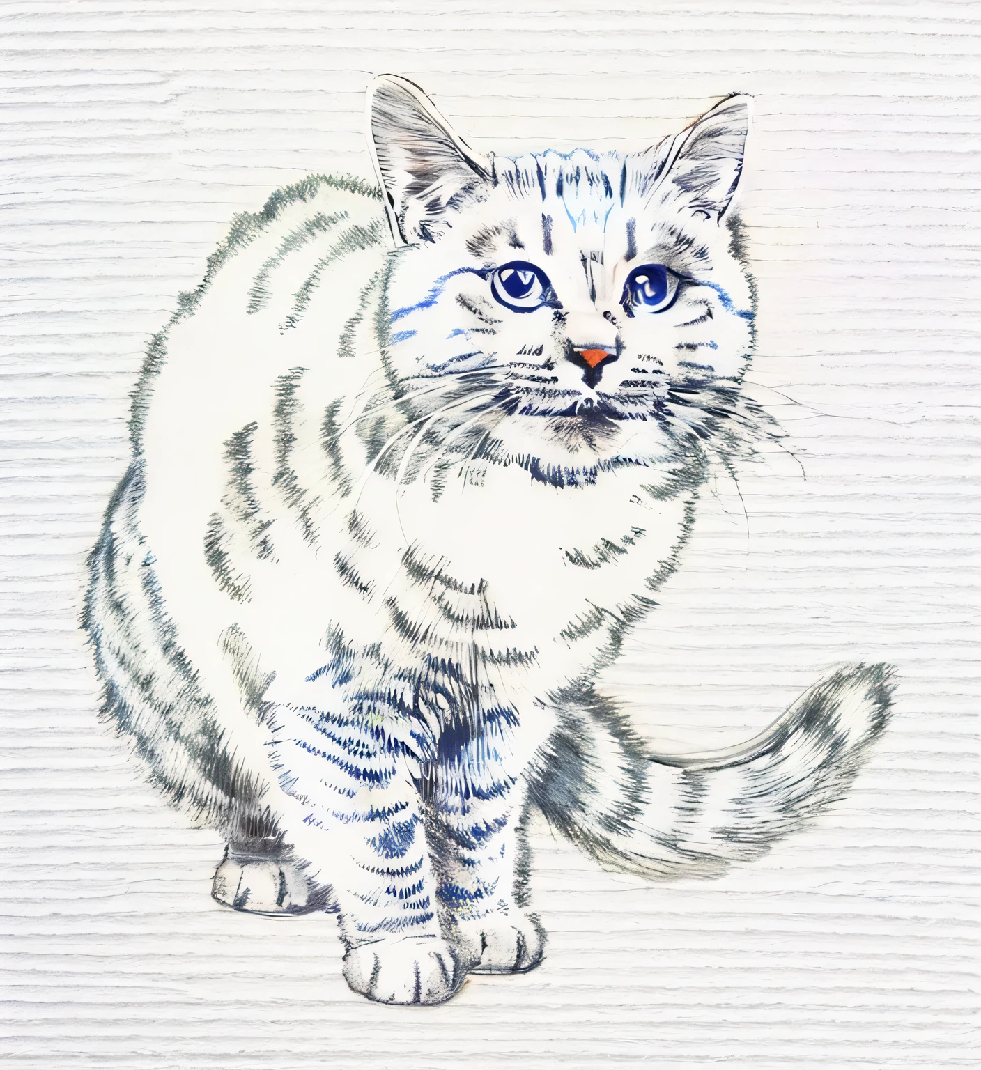 Charles Kinner (Charles Kinner) Hand drawn illustrations, British Blue Cat(The eyes are big and round,It is blue。)Hair is short and thick。The body is stout,muscular。