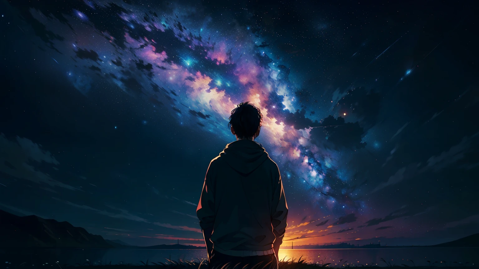 A scene that captures Ragnar&#39;s deep contemplation and thoughts under a starry sky., Symbolizes the search for wisdom and the vastness of the universe.