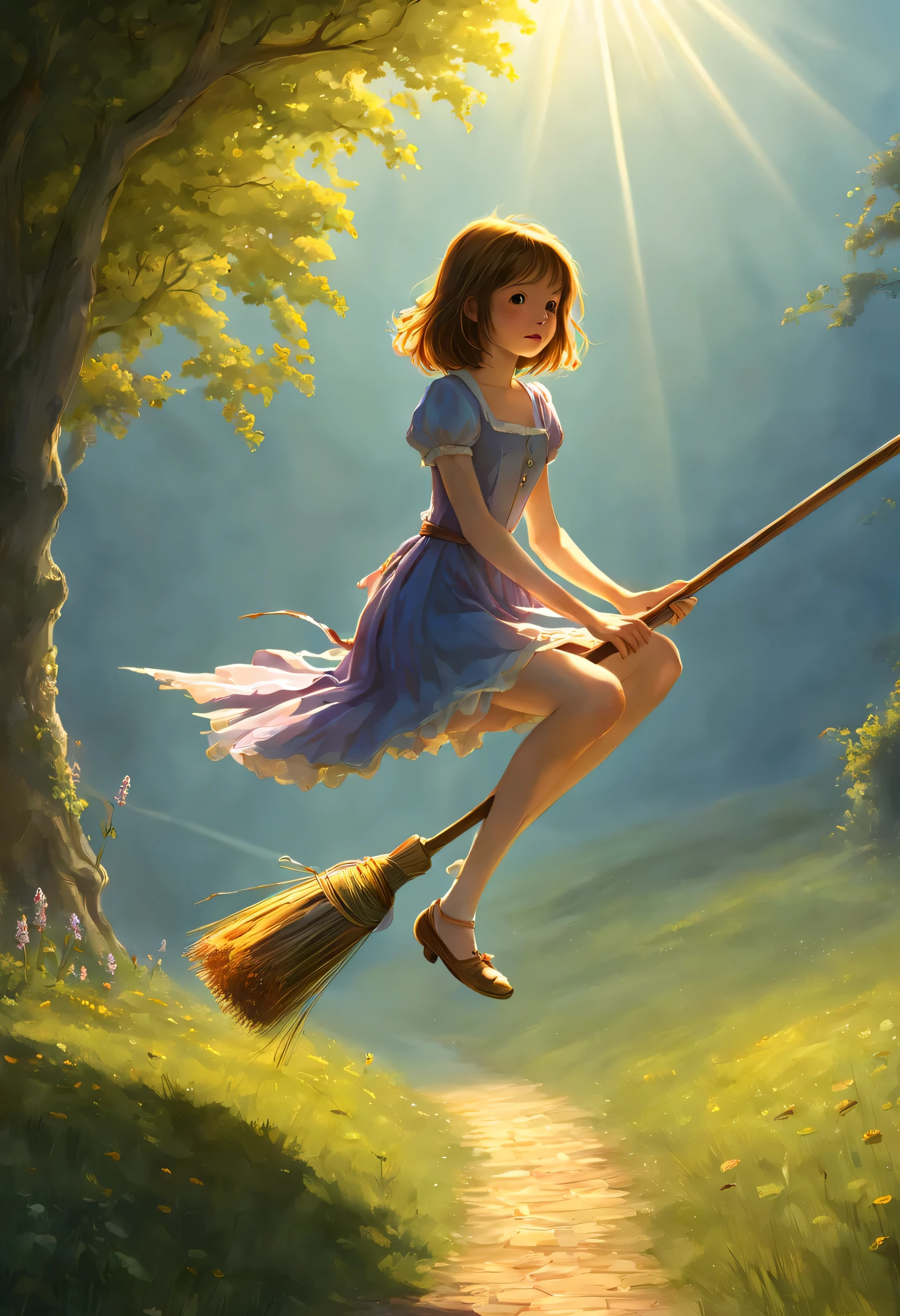 ((((nullを飛ぶ魔女))),((Hold the broom between your inner thighs:magic:rides:Flight)),Sit on a broom,Ride a broom,Straddling a broom,fantasy,beautiful light and shadow,be familiar with,((landscape:null)),,anatomically correct,masterpiece