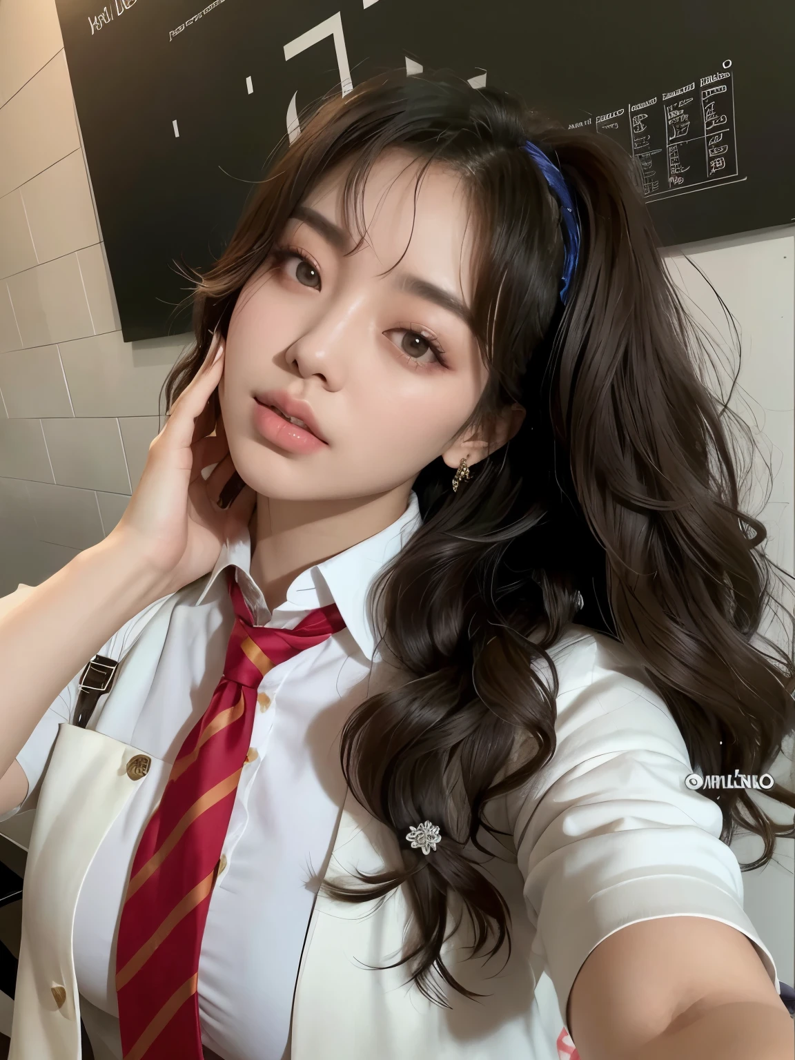 woman com cabelo comprido wearing a white shirt and red tie, sakimichan, Ulzzang, ilya kuvshinov com cabelo comprido, anime garota tailandesa, com cabelo comprido, franja cacheada e rabo de cavalo, cabelo castanho longo com franja, garota de anime na vida real, Um hiper-realista , Sakimi Chan, asian girl com cabelo comprido