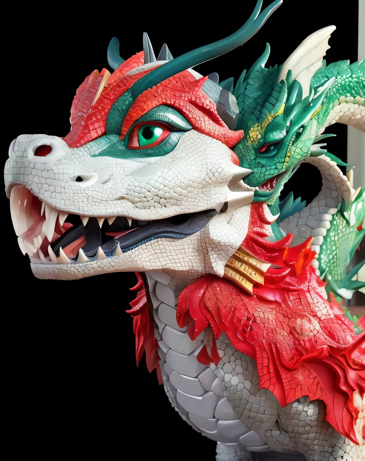 There is a dragon statue, Come to the Classic of Mountains and Seas about Divine Beasts, anthropomorphic dragon, wearing a dragon mask, anthropomorphic dragon, anthropomorphic dragon, lifelike puppets, with faucet, faucet, Lifelike and lifelike dragon, Sculpted dragon-like features, stuffed dragon, Male human dragon