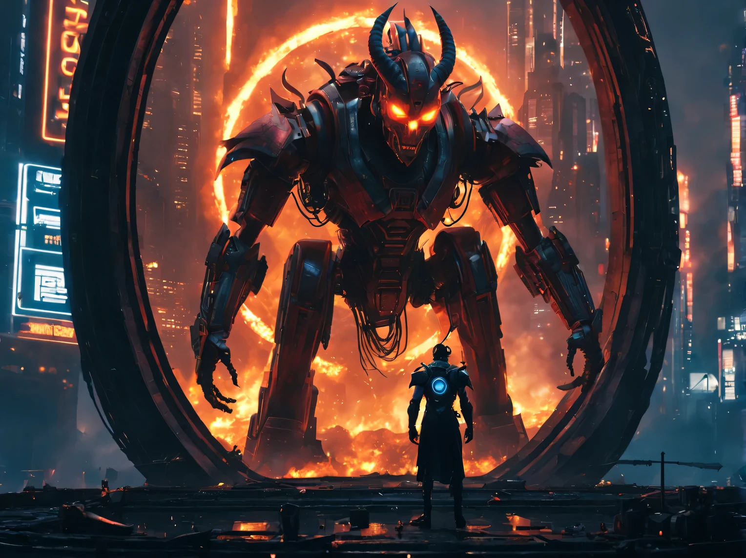 Mechanical Dragon Warrior, with fantastic weapons, combination of steampunk and cyberpunk styles, detailed plot of the battle scene between the mechanical Dragon Warrior and the alien invaders, cinematic frame, high detail, action scene, hyperrealistic, 8K