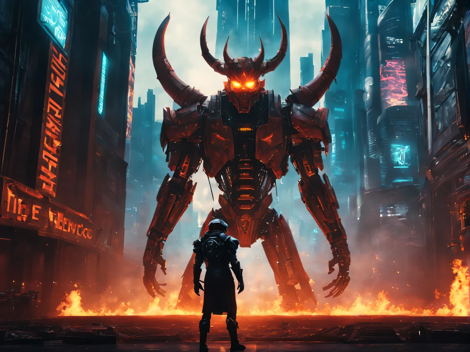 Mechanical Dragon Warrior, with fantastic weapons, combination of steampunk and cyberpunk styles, detailed plot of the battle scene between the mechanical Dragon Warrior and the alien invaders, cinematic frame, high detail, action scene, hyperrealistic, 8K