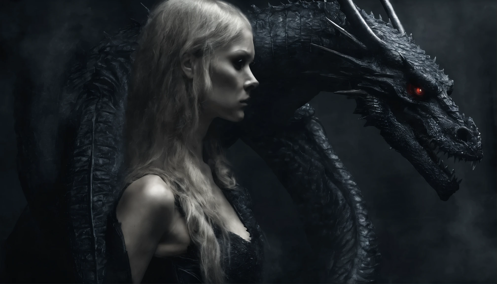 Close up of a woman dressed in latex leotard with a dragon, ultra detailed, photorealistic, masterpiece.